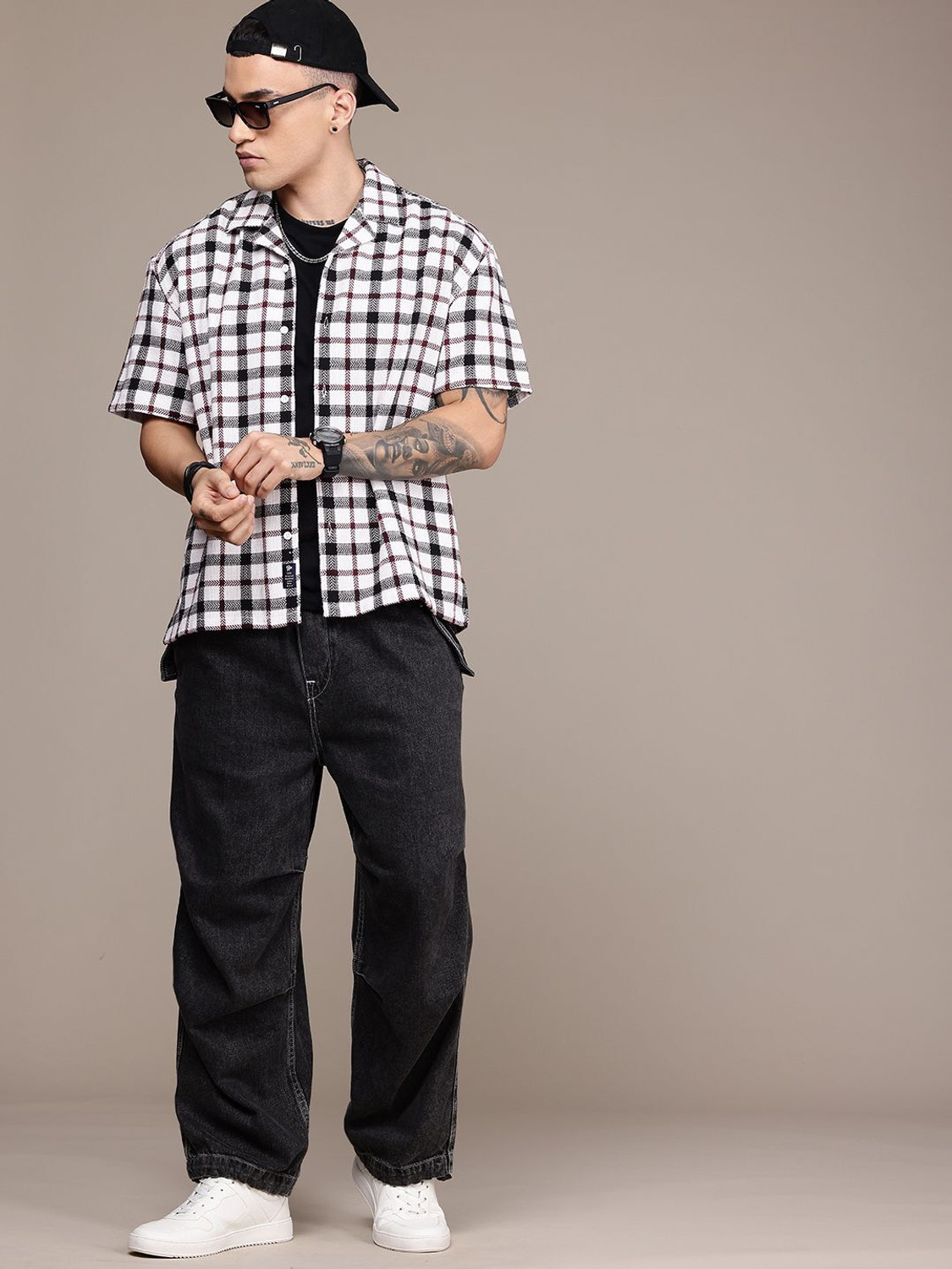 Image of Roadster Men Checkered Casual White Shirt