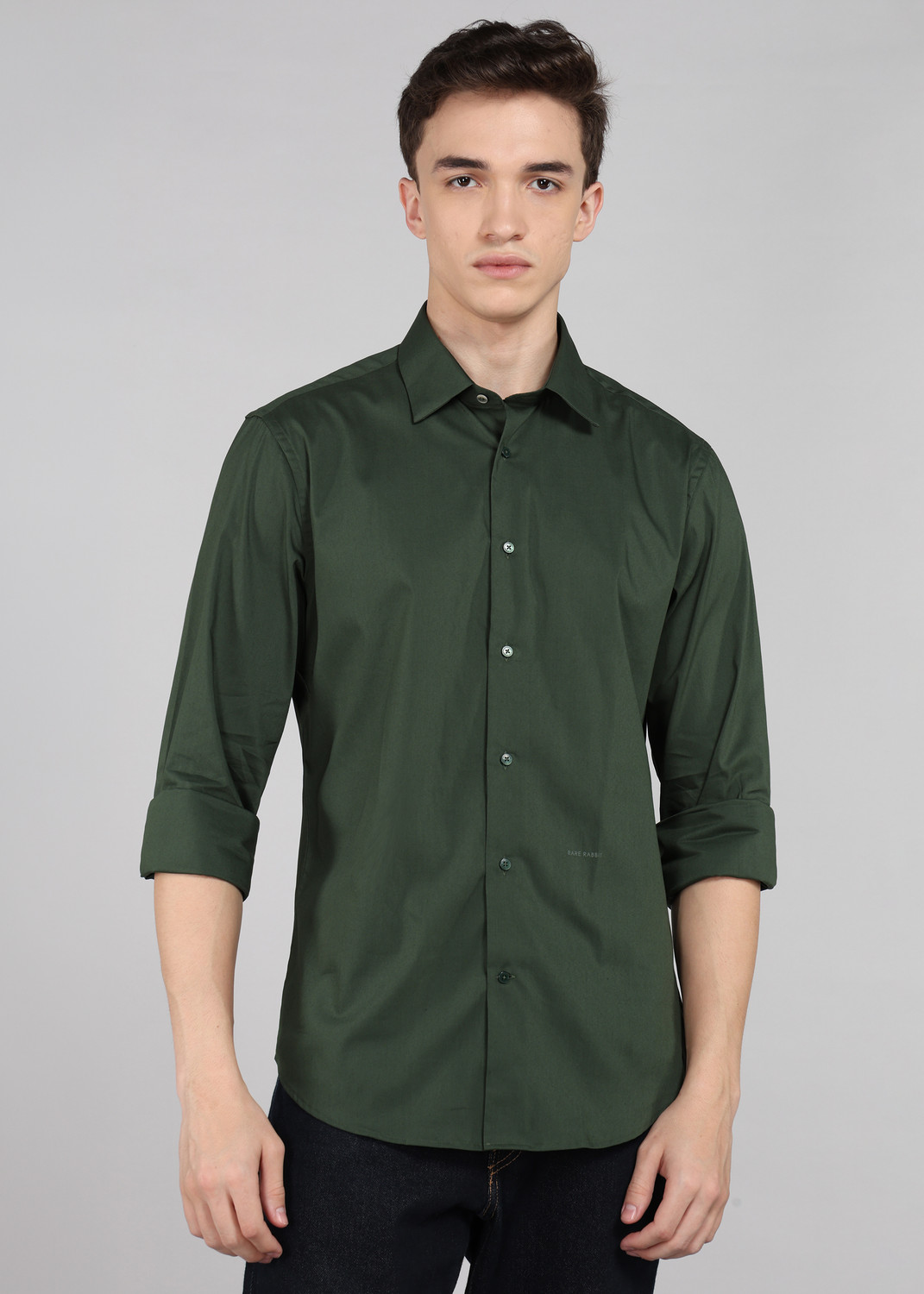 Image of RARE RABBIT Men Solid Casual Green Shirt