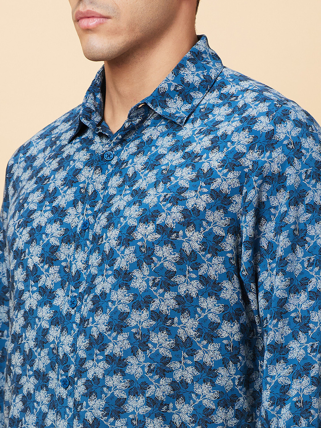 Image of BEING HUMAN Men Floral Print Casual Blue Shirt