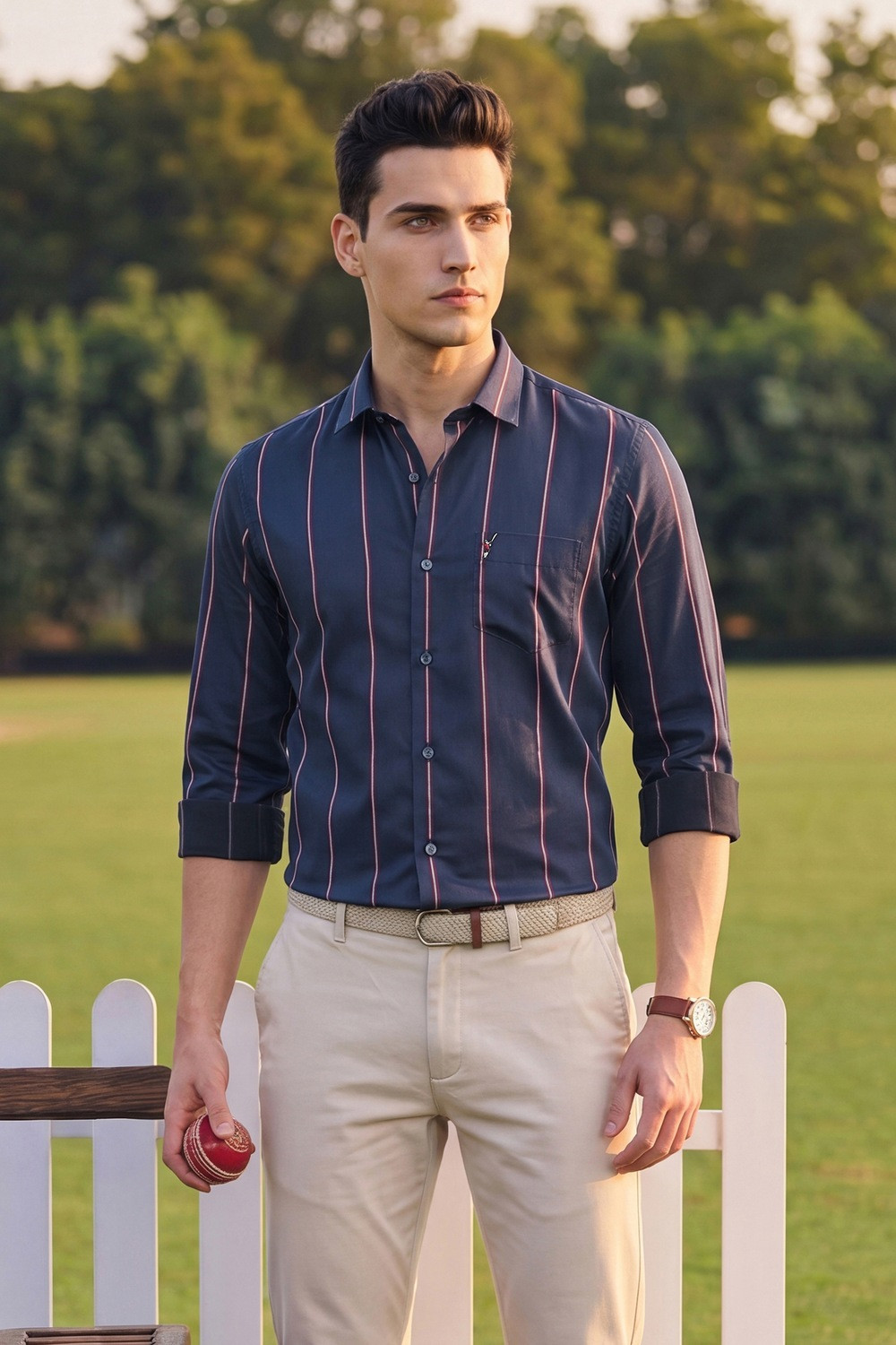 Image of PETER ENGLAND Men Striped Casual Blue Shirt