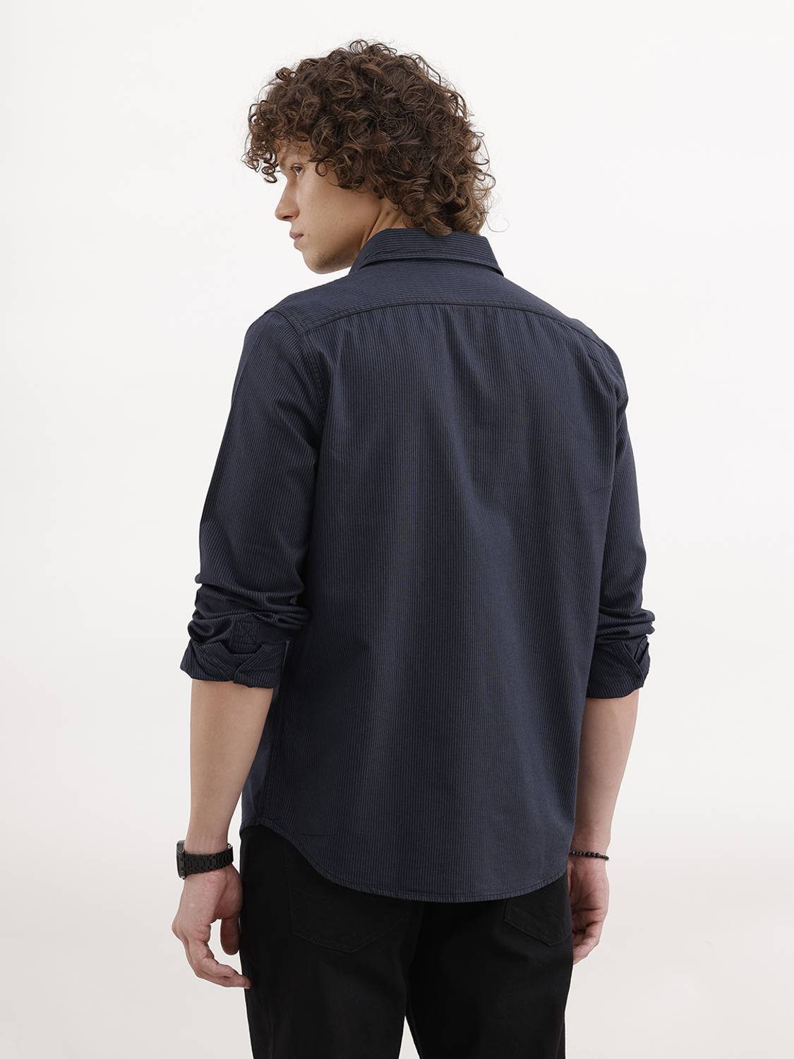 WROGN Men Striped Casual Blue Shirt - Image 3