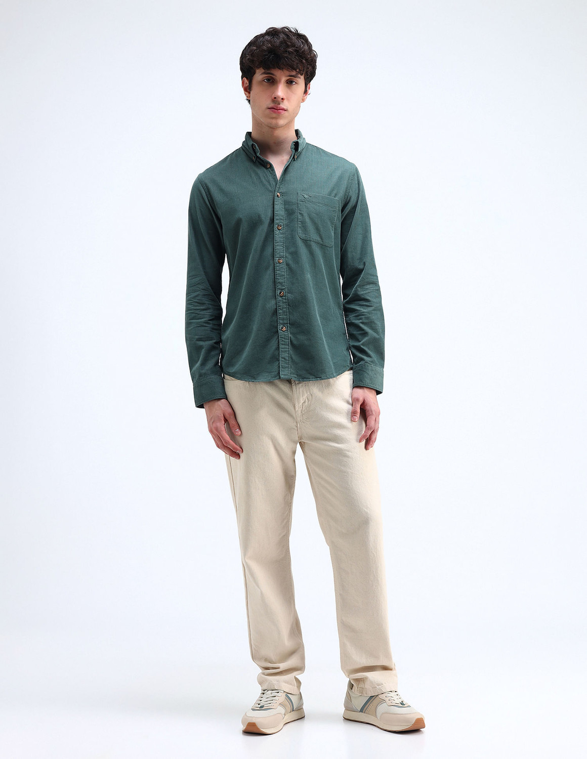 Image of FLYING MACHINE Men Solid Casual Blue Shirt