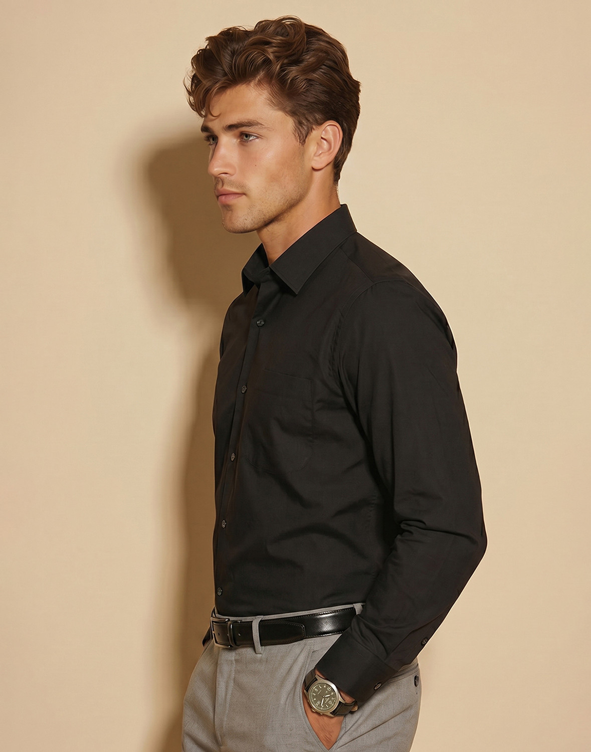 Image of PETER ENGLAND Men Solid Formal Black Shirt