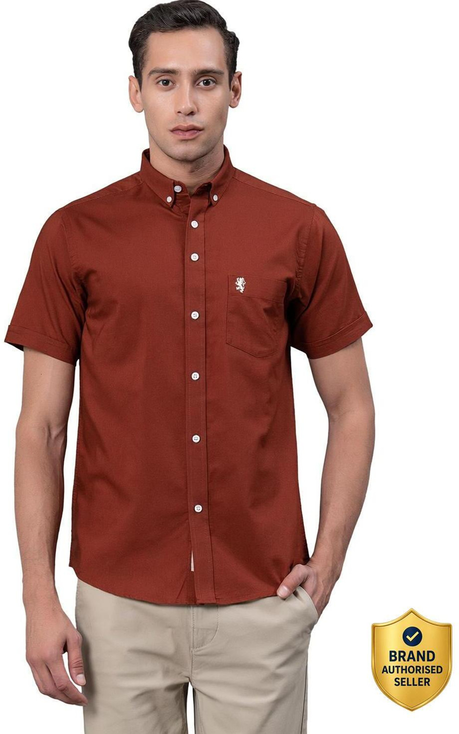 Image of RED TAPE Men Solid Casual Brown Shirt