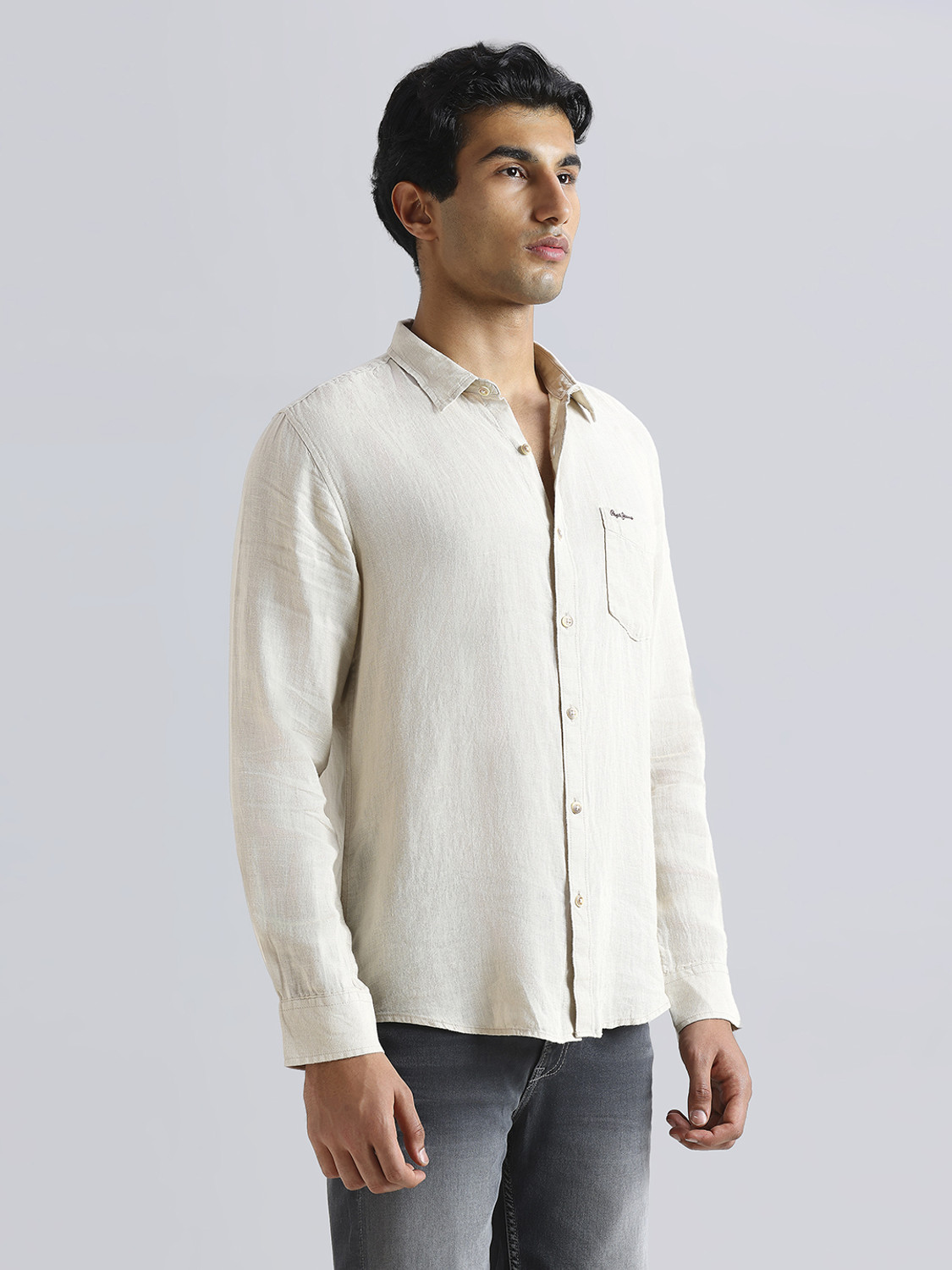 Image of Pepe Jeans Men Solid Casual White Shirt