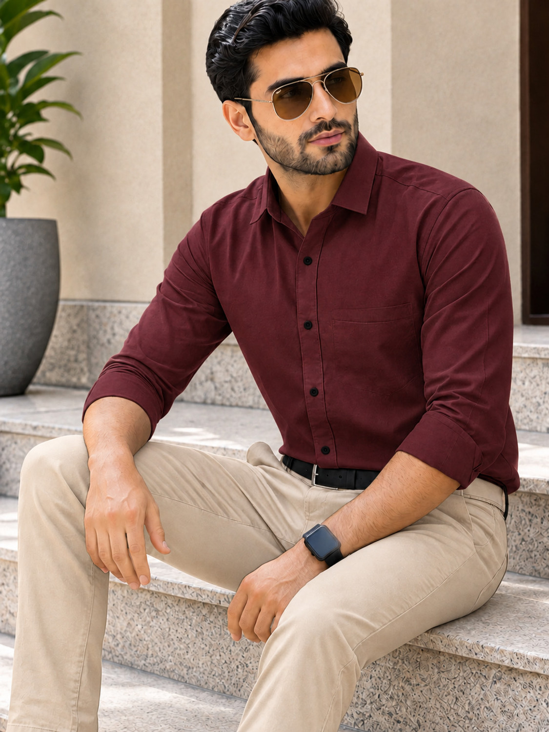 Image of HOYTOCHE Men Regular Fit Solid Spread Collar Formal Shirt