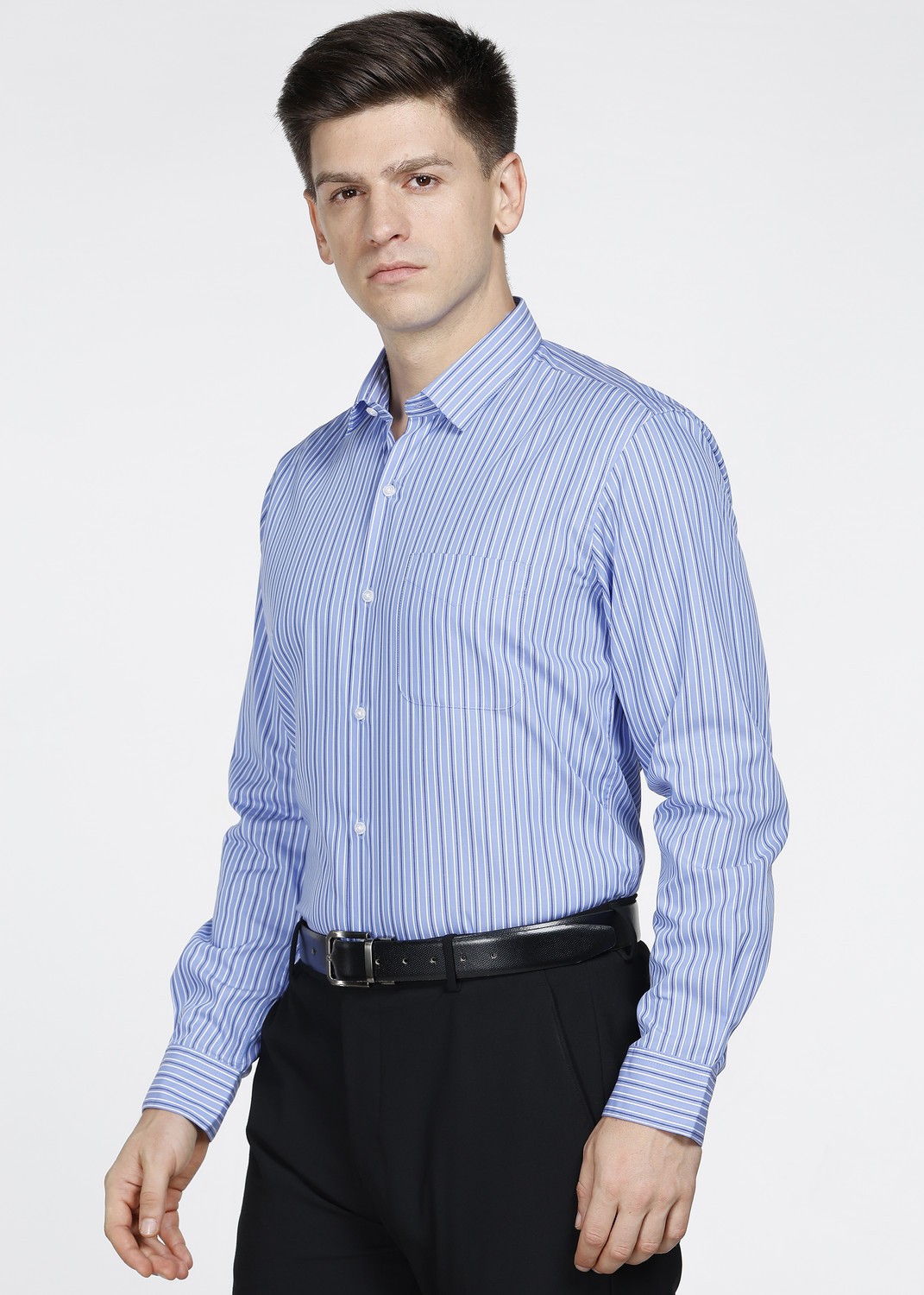 Image of PETER ENGLAND Men Striped Formal Blue Shirt