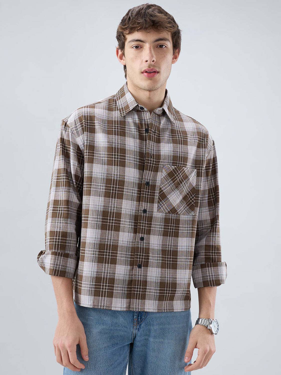 VASTRADO Men Checkered Casual Brown Shirt - Image 5