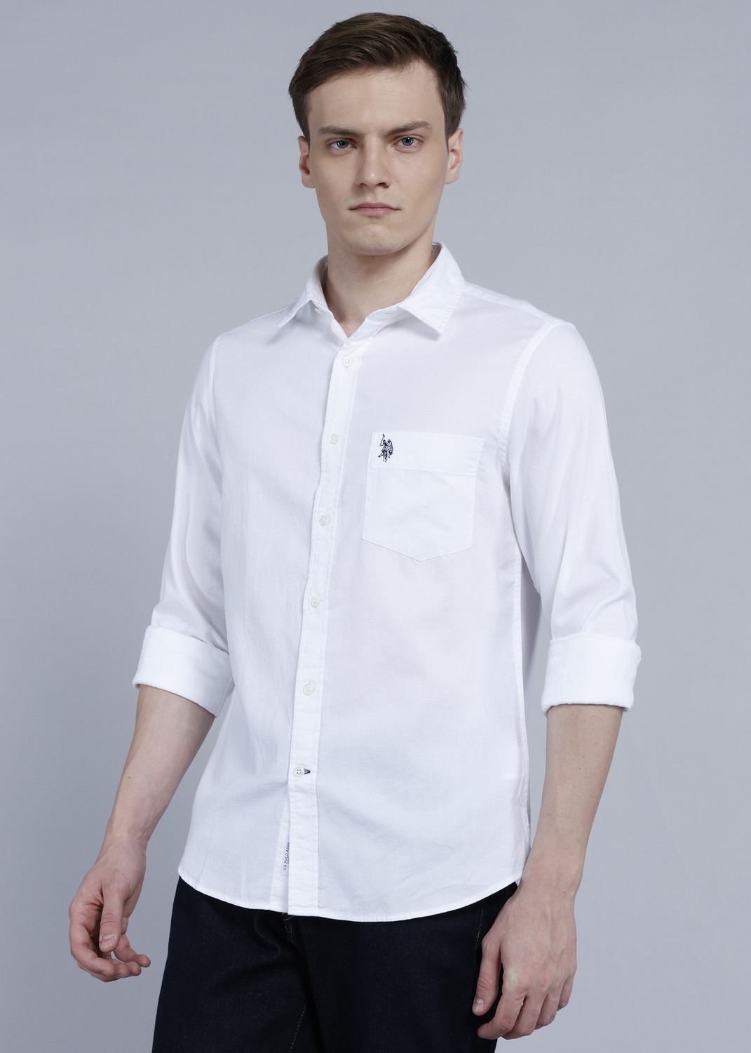 Image of U.S. POLO ASSN. Men Solid Casual White Shirt