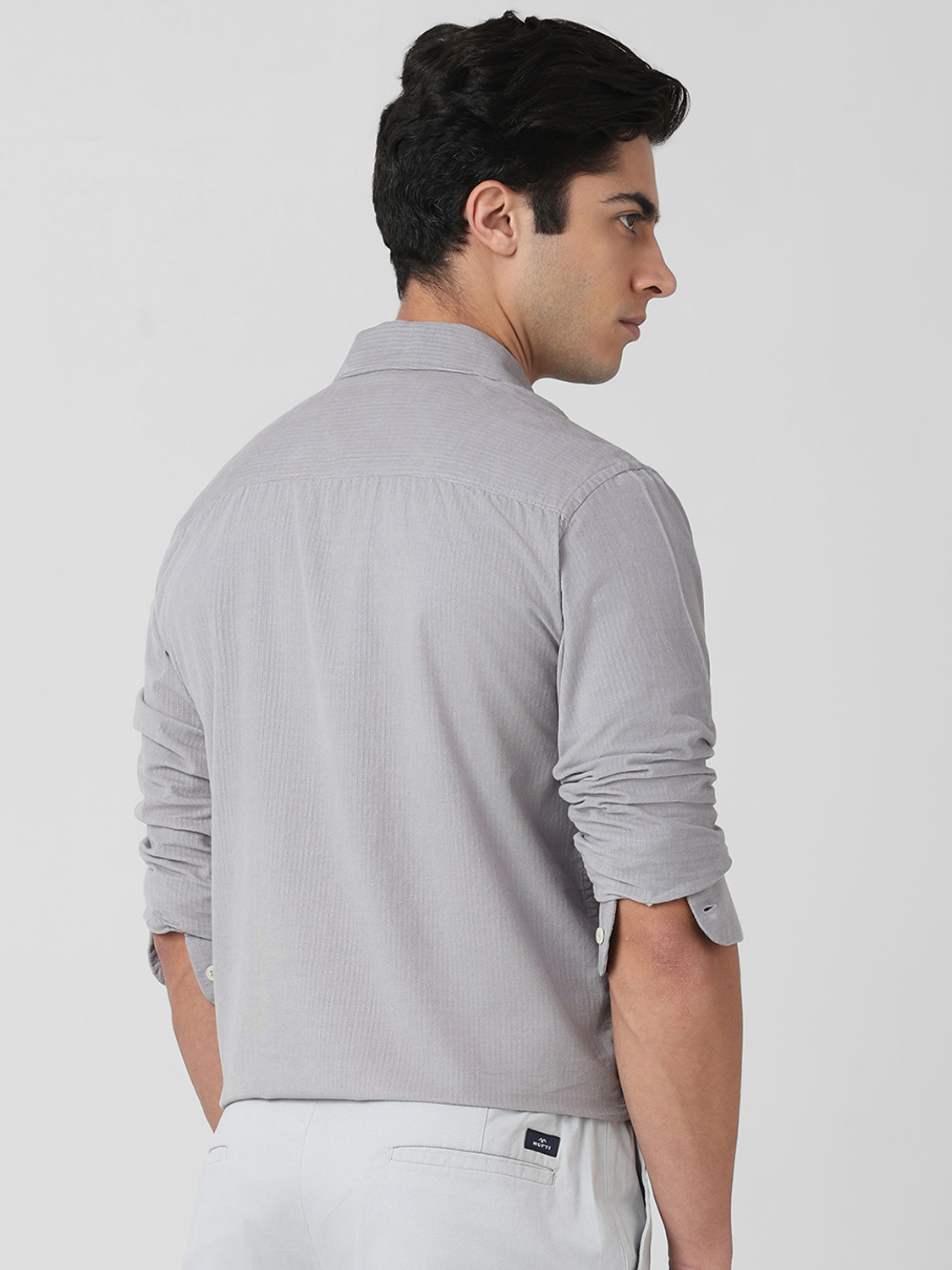 Image of MUFTI Men Solid Formal Grey Shirt