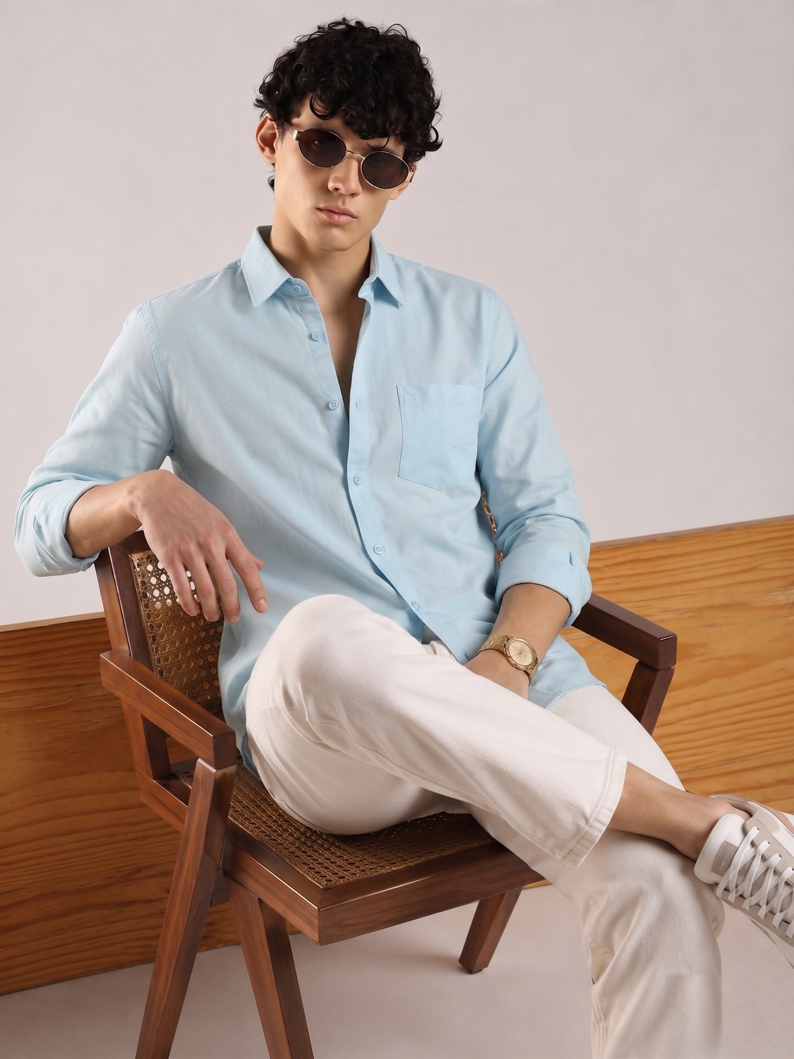 Image of Roadster Men Solid Casual Light Blue Shirt