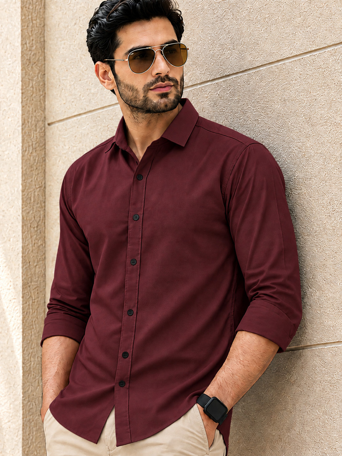 Image of HOYTOCHE Men Regular Fit Solid Spread Collar Formal Shirt