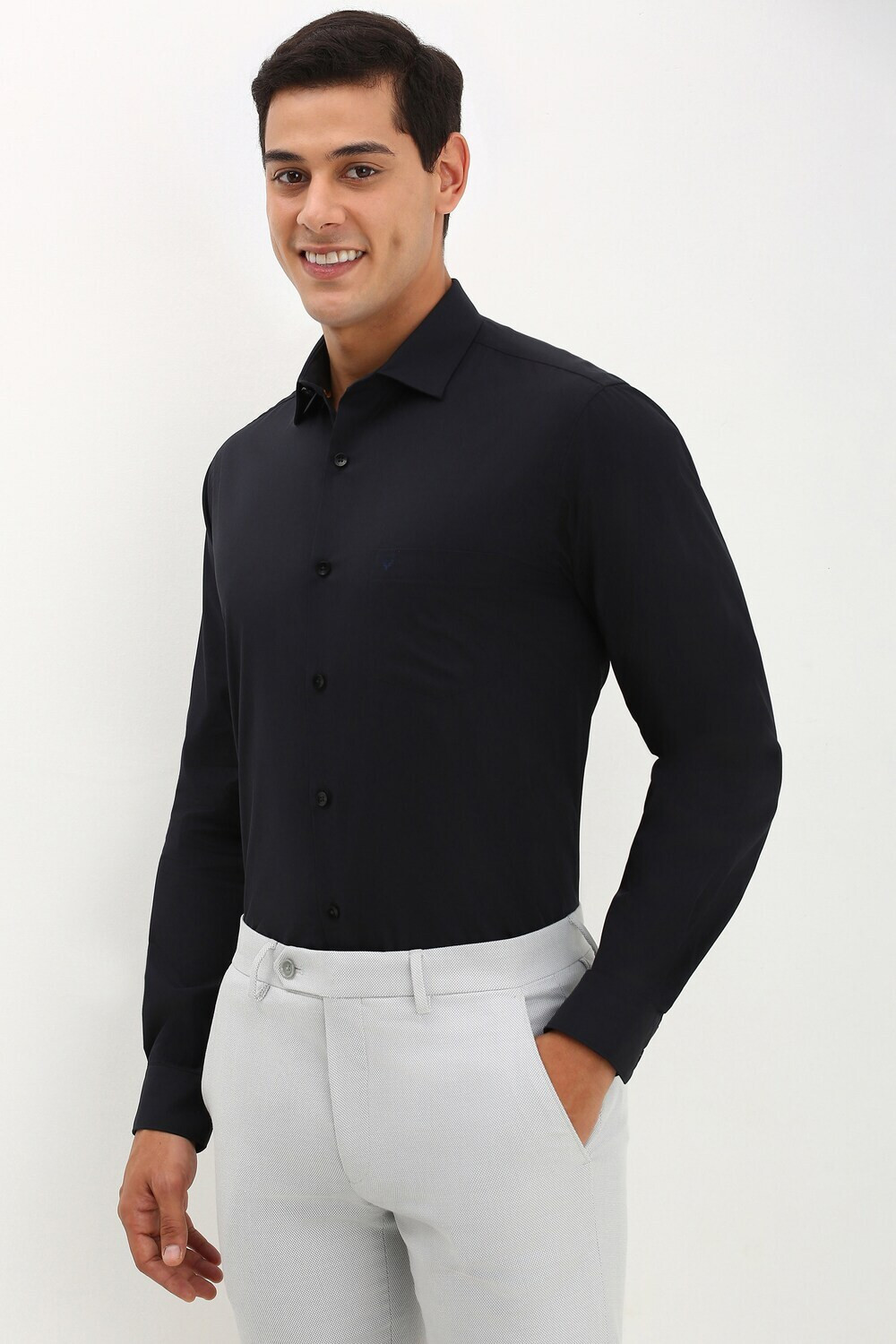 Image of Allen Solly Men Solid Formal Black Shirt