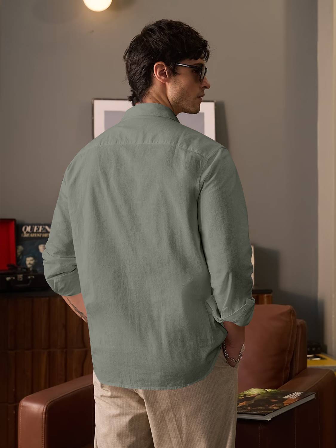 Never9 Men Solid Casual Green Shirt - Image 2