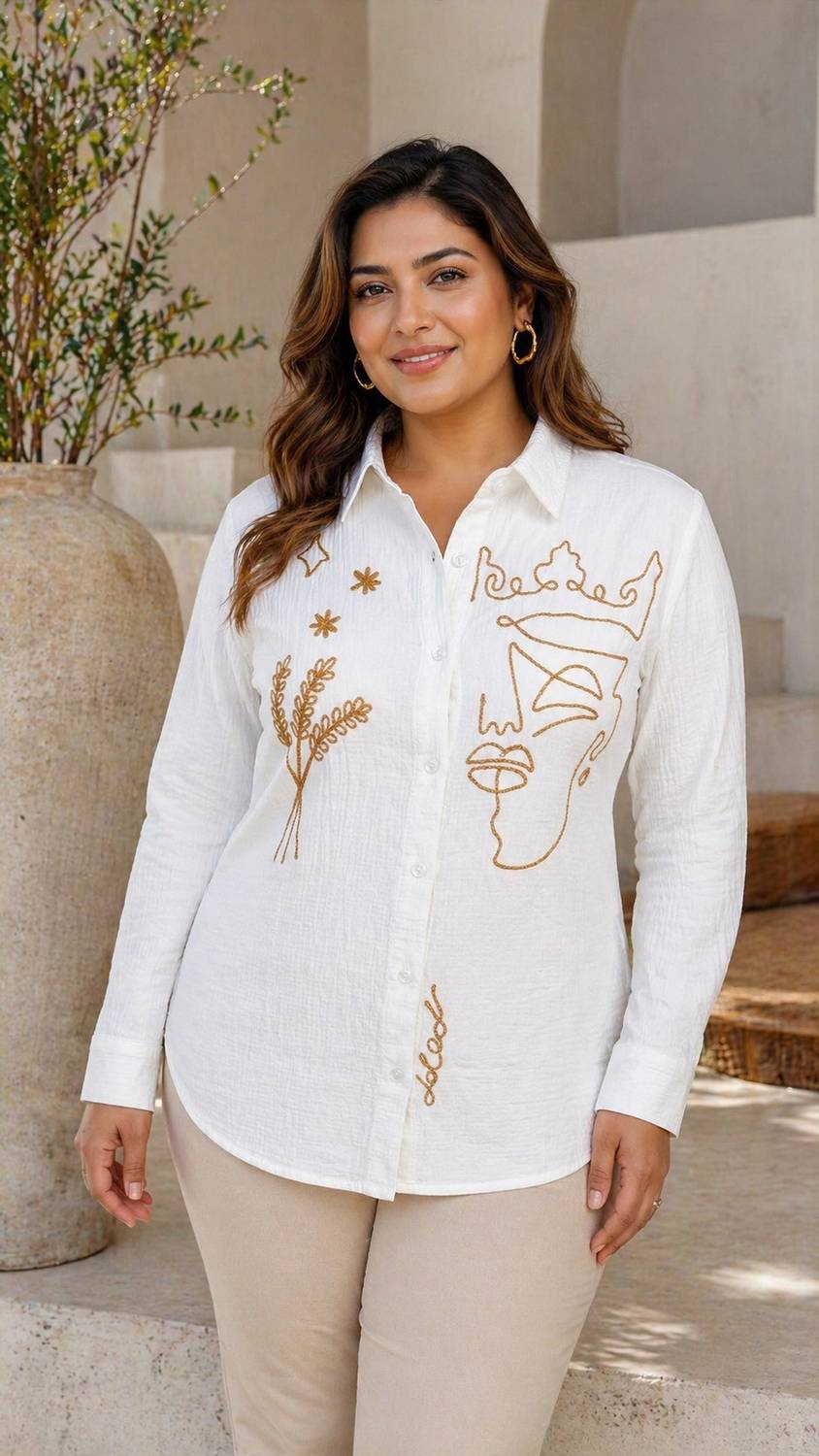 Aakarshak Women Embroidered Casual White Shirt