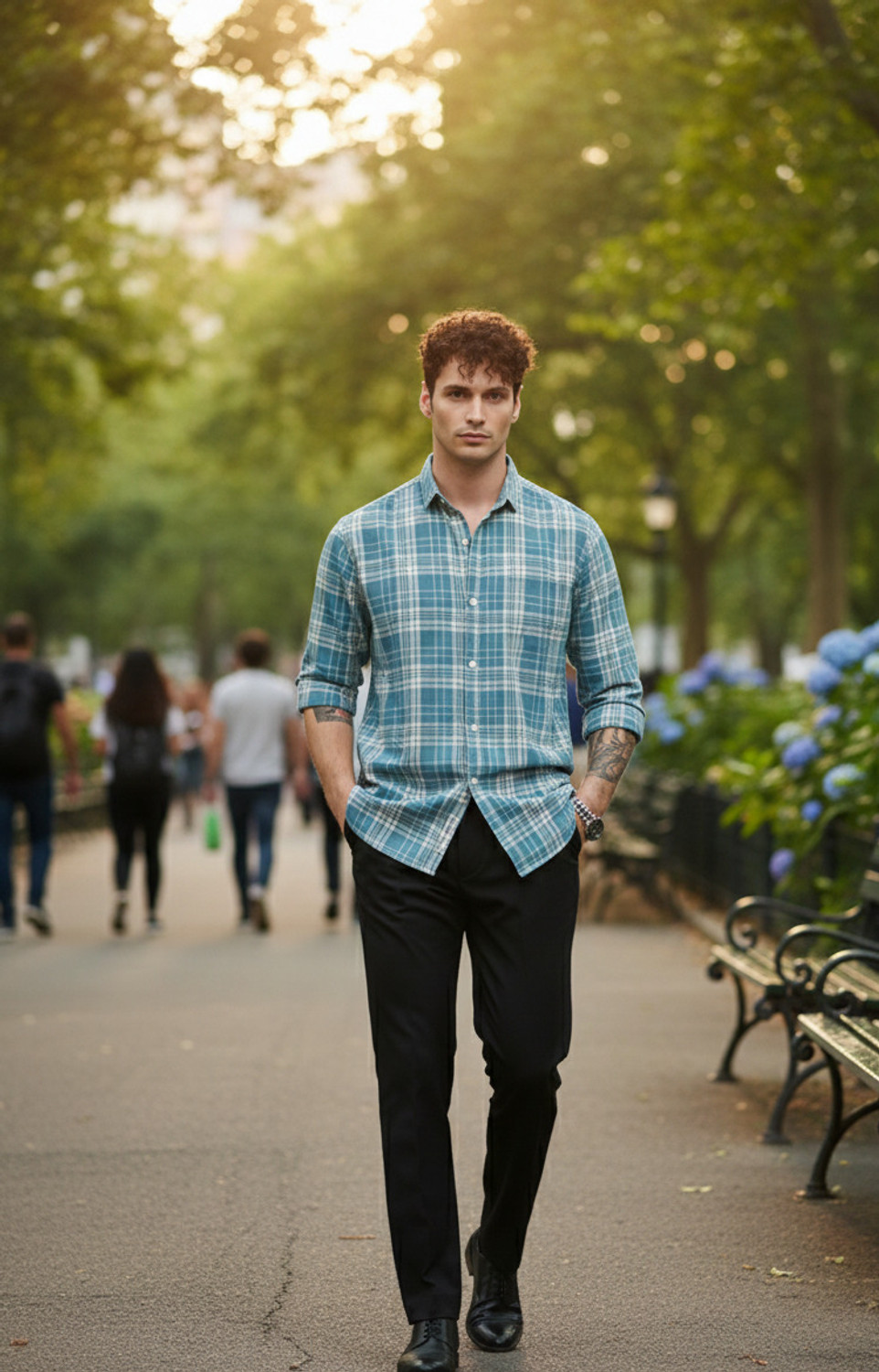 Image of Roadster Men Checkered Casual Blue Shirt