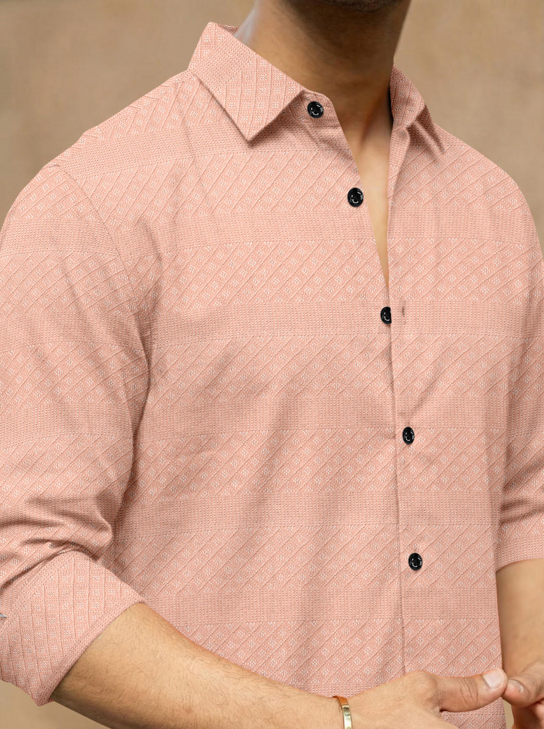 Image of Voroxy Men Self Design Casual Pink Shirt
