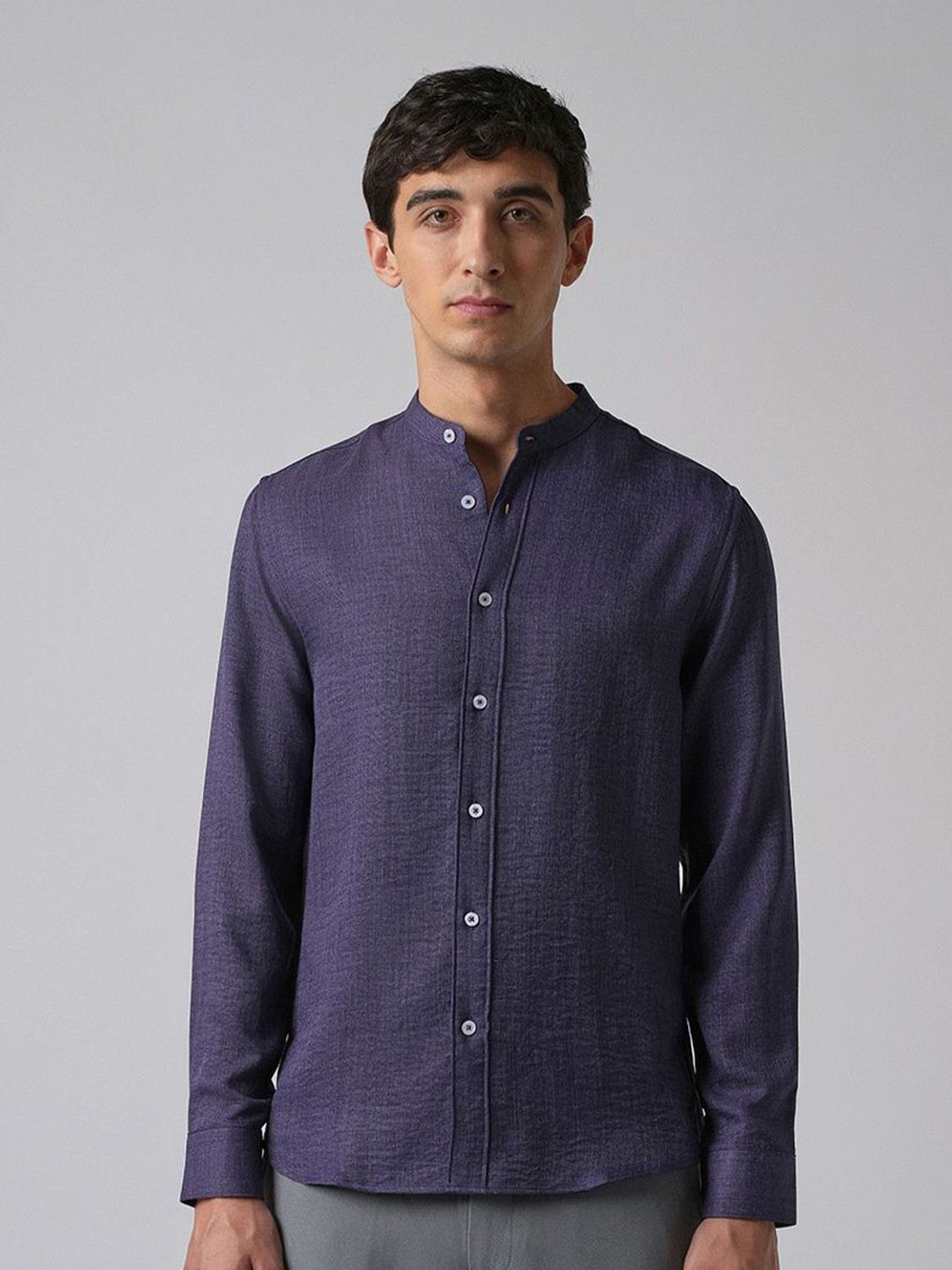 Image of Banana Club Men Solid Casual Purple Shirt