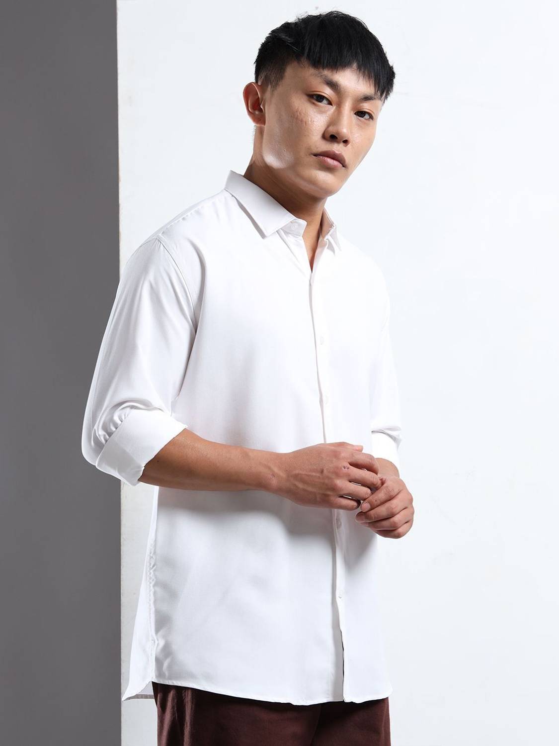 URBANICE Men Solid Casual White Shirt