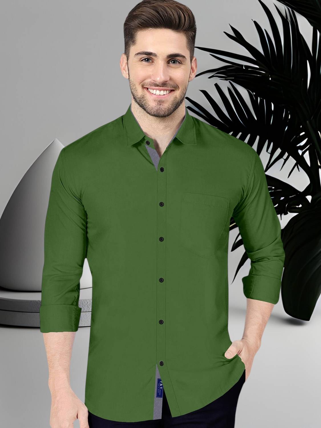 VTEXX Men Solid Formal Green Shirt - Buy VTEXX Men Solid Formal