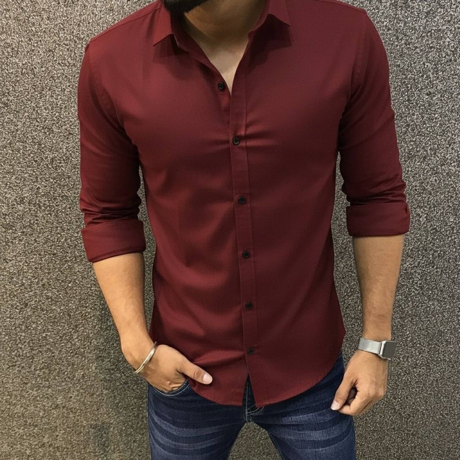 BADLAND Men Solid Casual Maroon Shirt