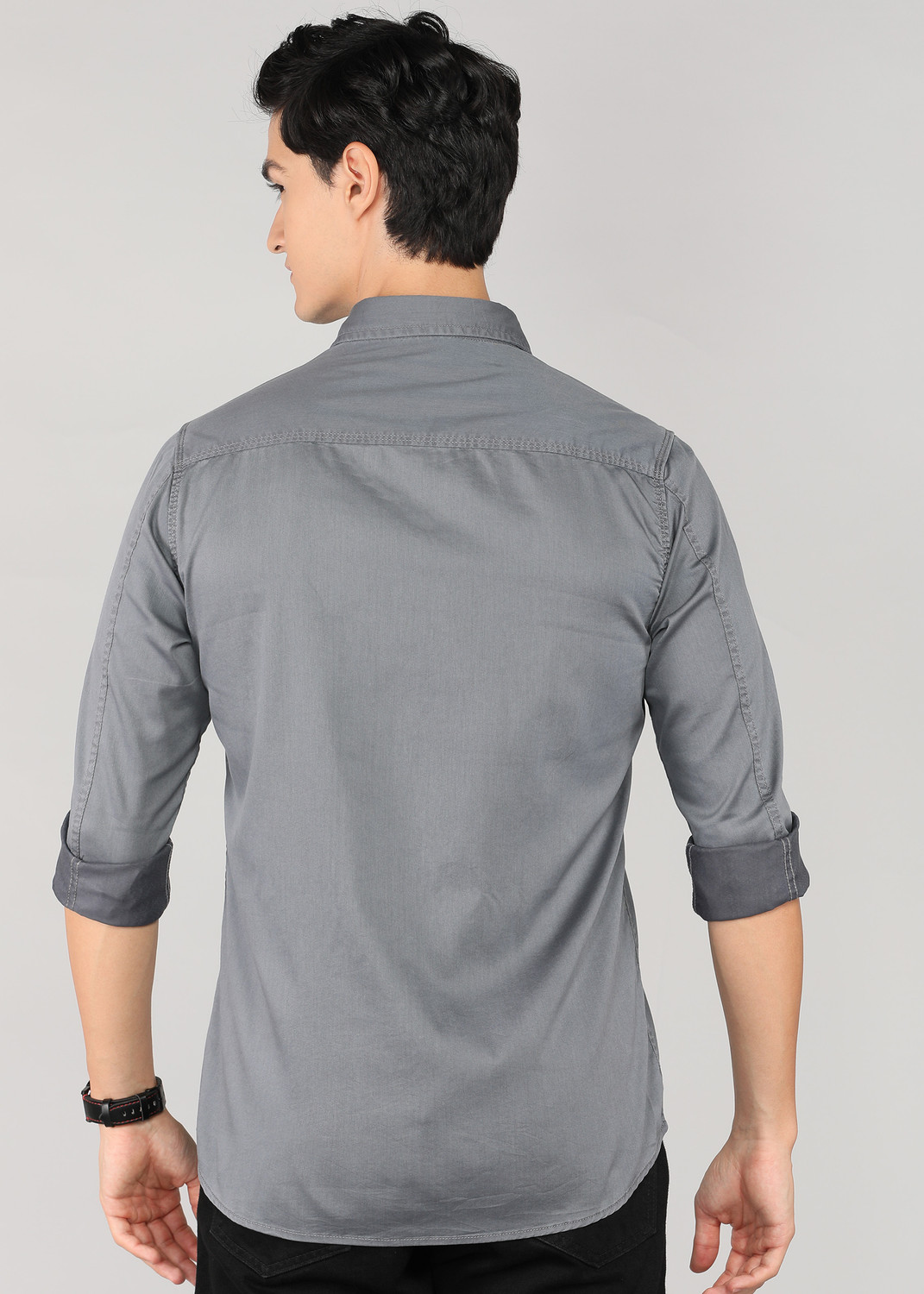 Image of LAWMAN Men Solid Casual Grey Shirt