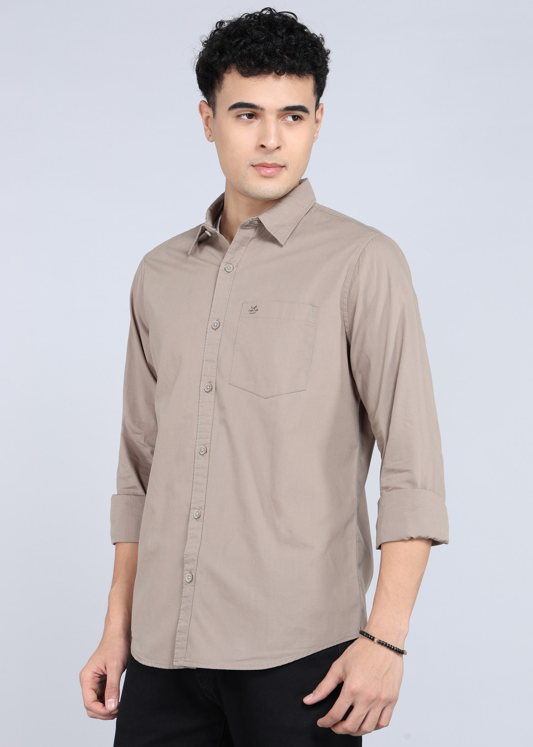 Image of WROGN Men Solid Casual Brown Shirt