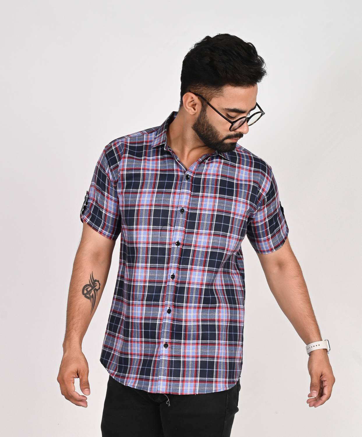 ANP BIHARIKA Men Checkered Casual Blue Shirt