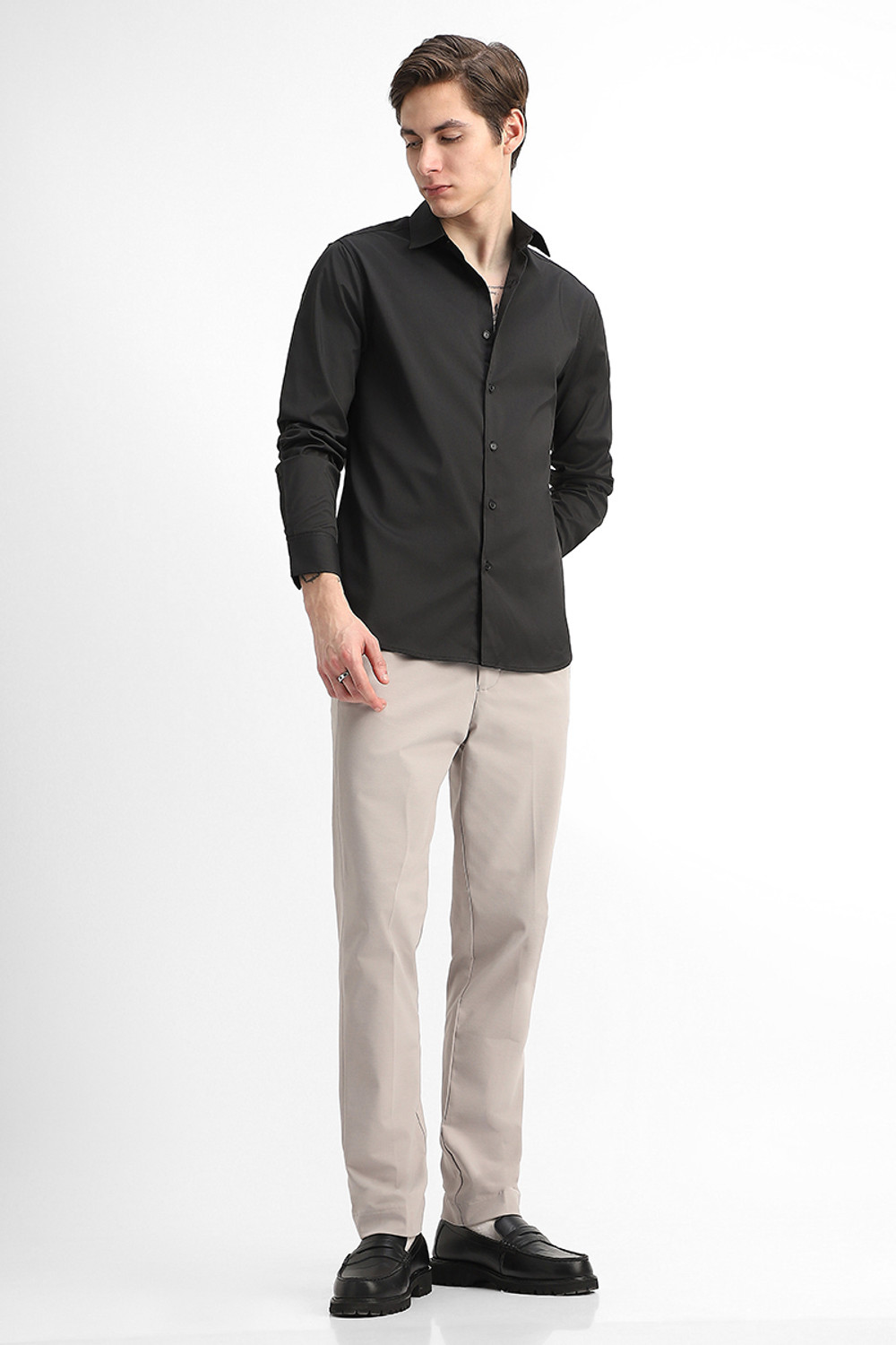 Image of Snitch Men Solid Formal Black Shirt
