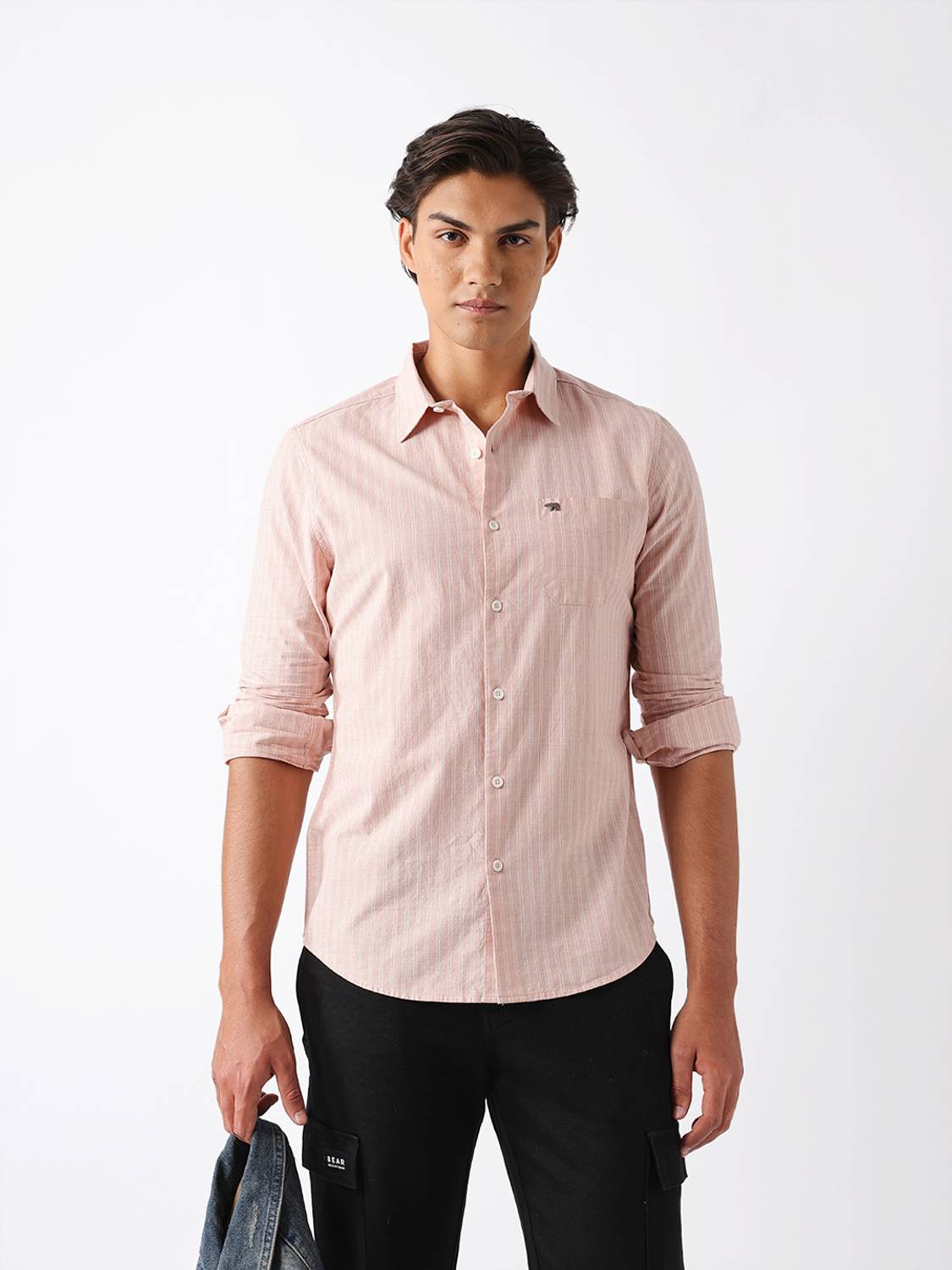 THE BEAR HOUSE Men Striped Pink Shirt - Image 1