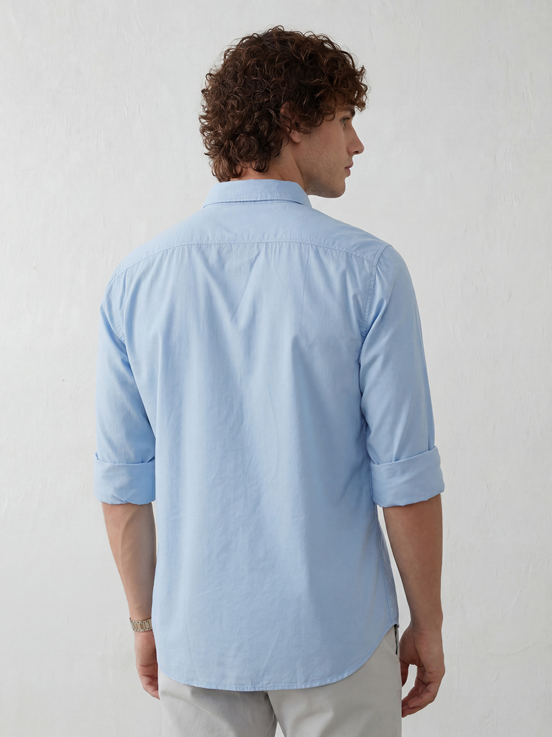 Image of WROGN Men Solid Casual Blue Shirt