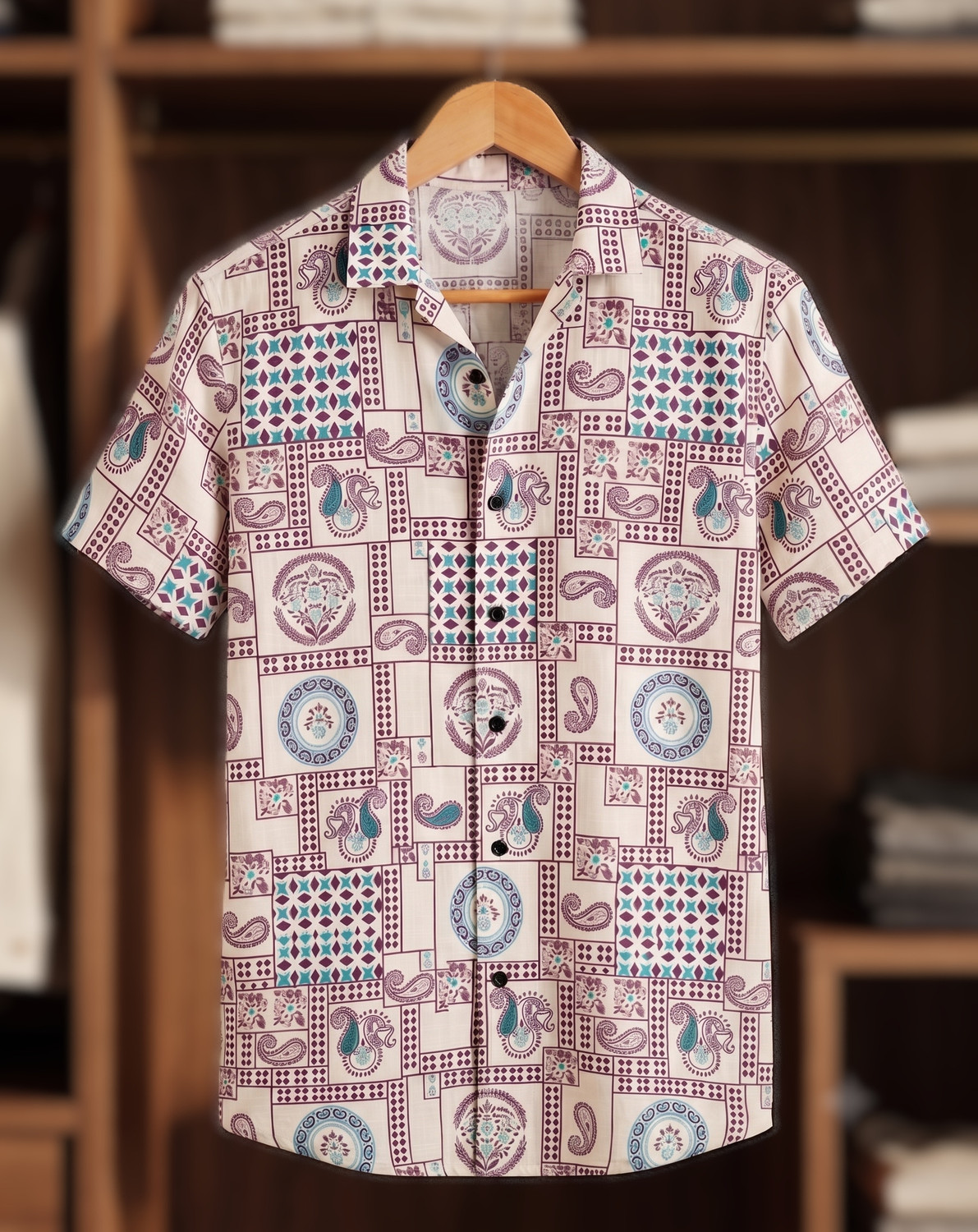 Image of Auzaai Collections Men Floral Print Casual Maroon, Blue Shirt