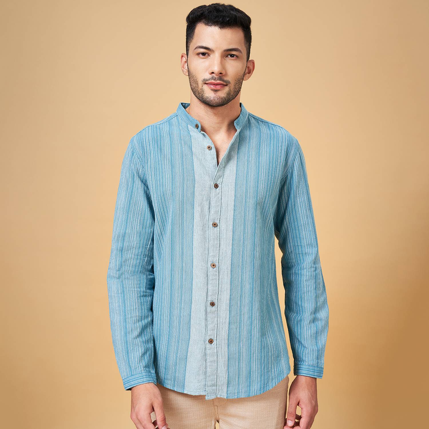 7 Alt by Pantaloons Men Striped Casual Blue Shirt