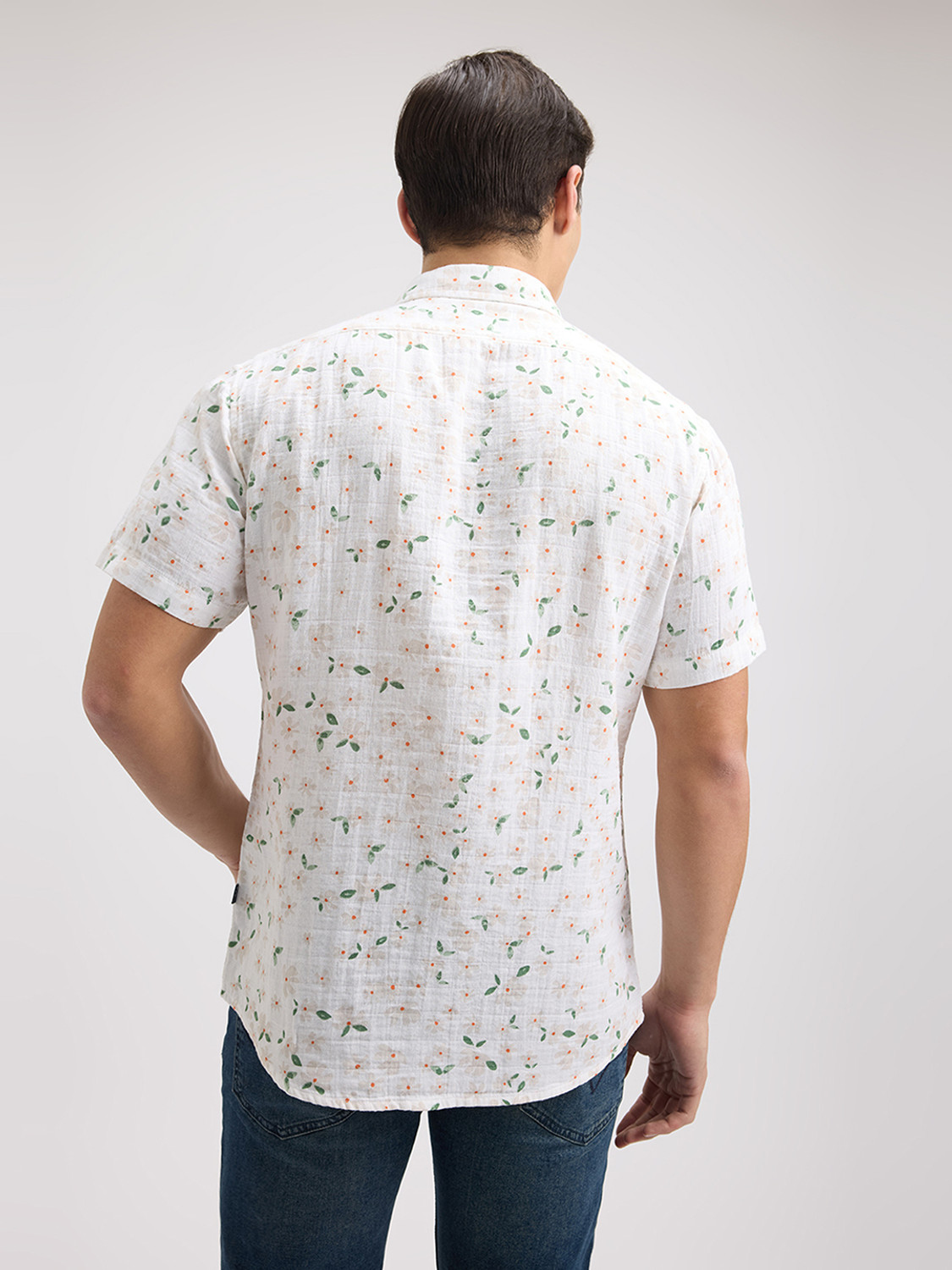 Image of Pepe Jeans Men Floral Print Casual White Shirt