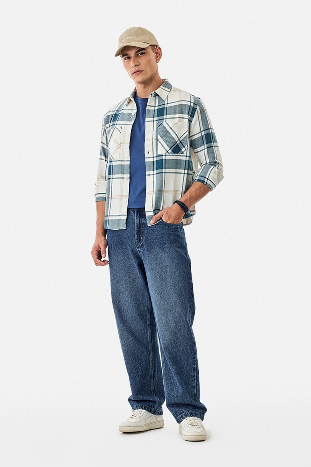 Image of Snitch Men Checkered Casual Blue Shirt