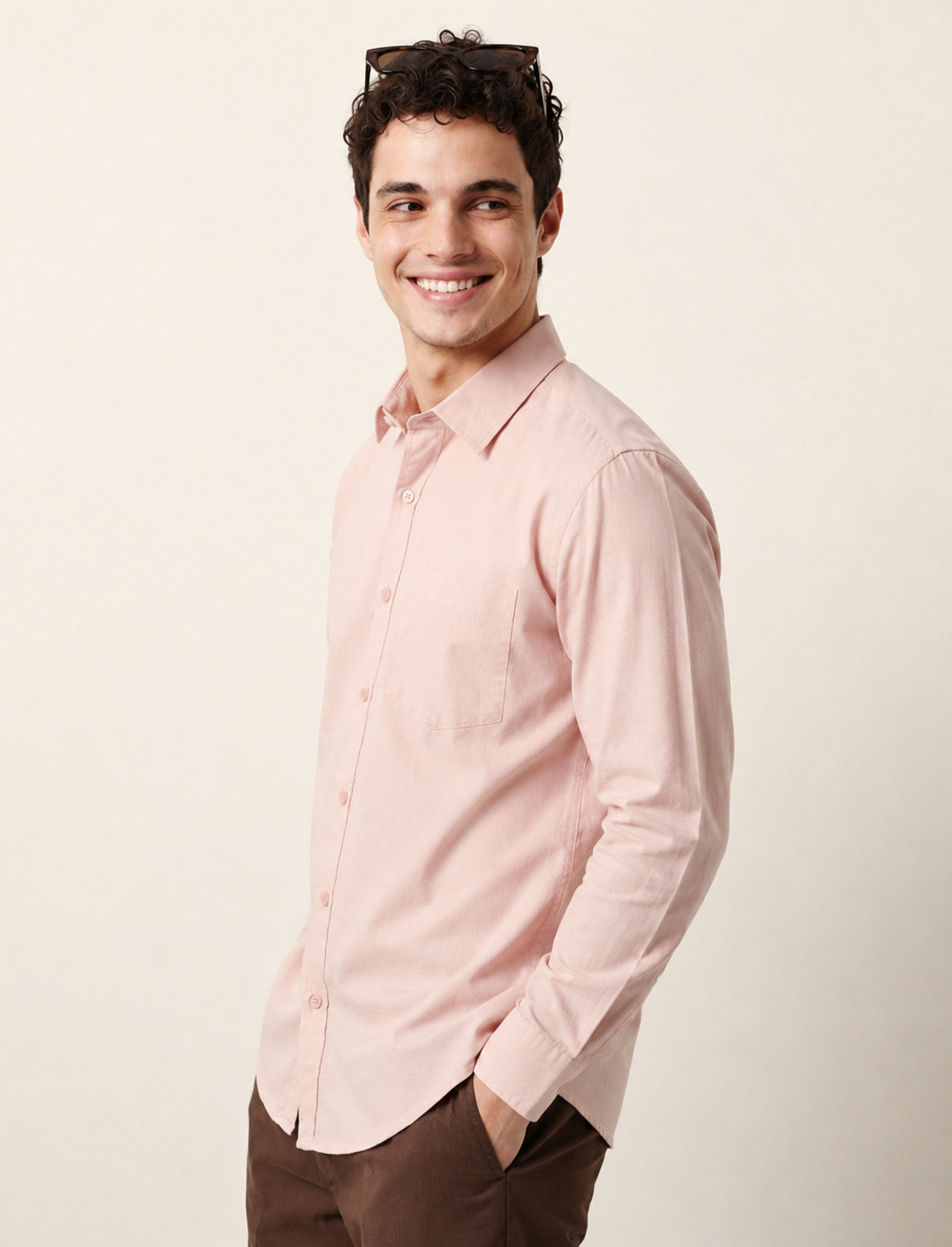 Image of Roadster Men Solid Casual Cream Shirt