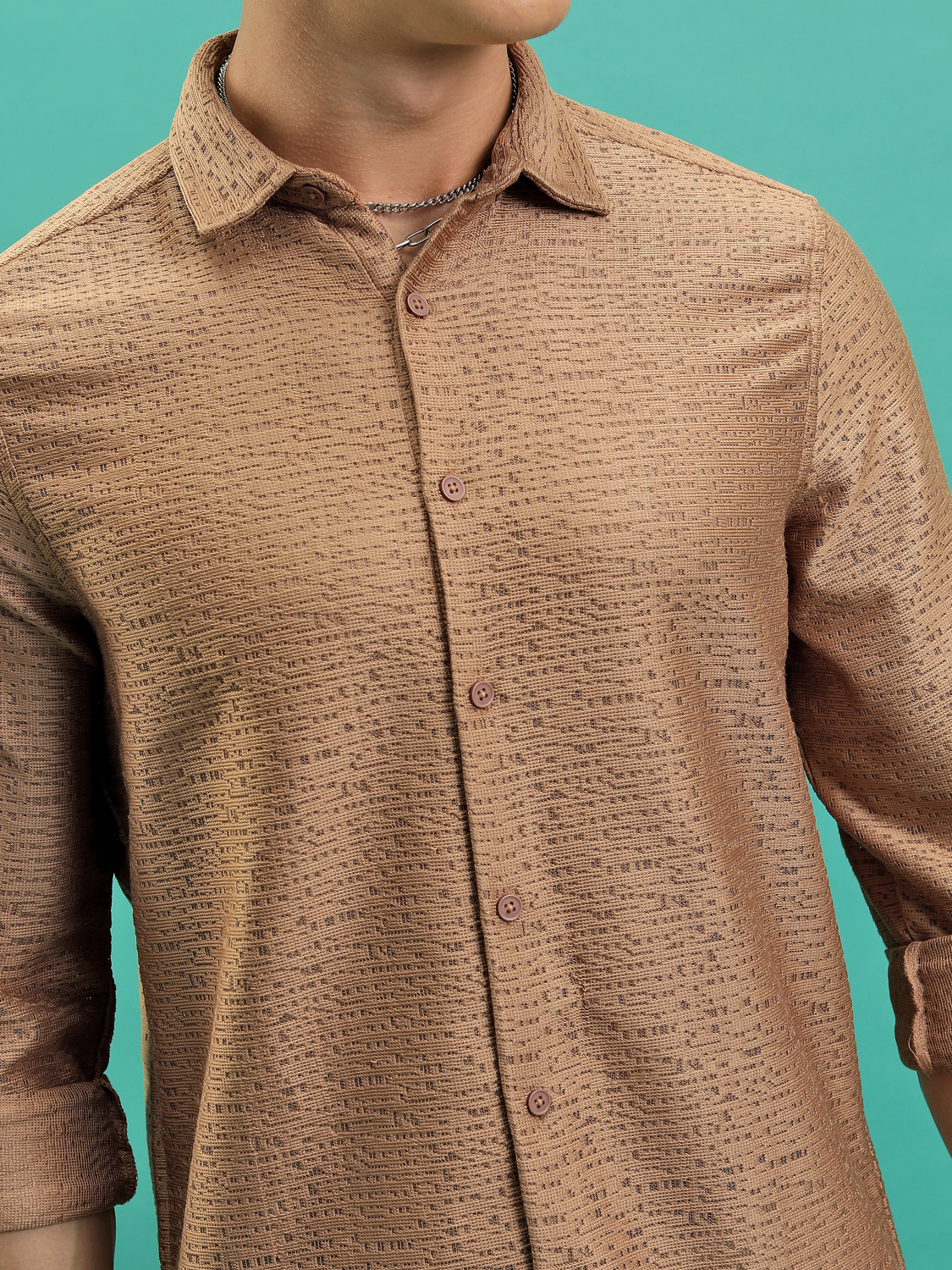 Image of HIGHLANDER Men Self Design Casual Brown Shirt