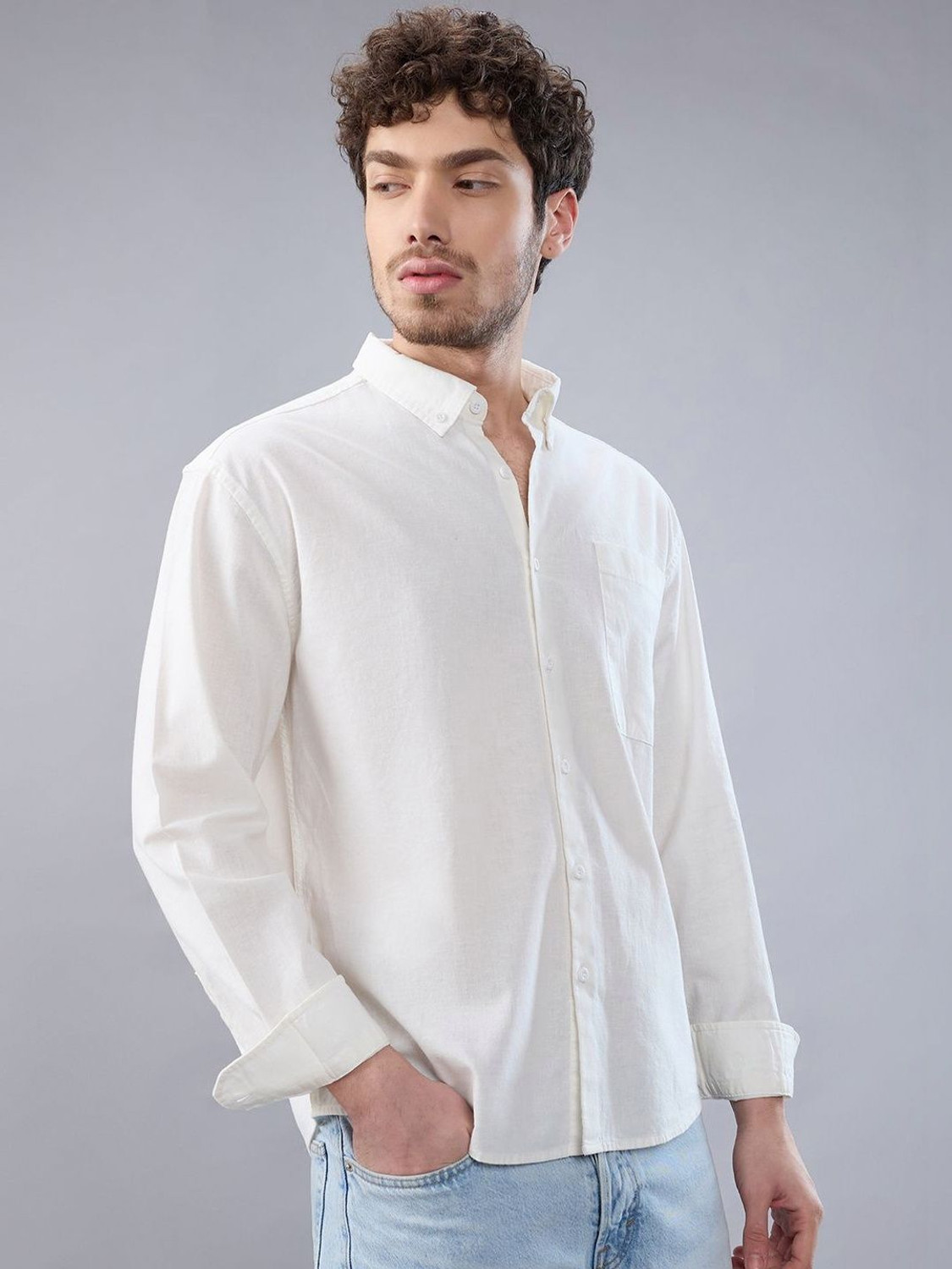 Image of HERE&NOW Men Solid Casual White Shirt