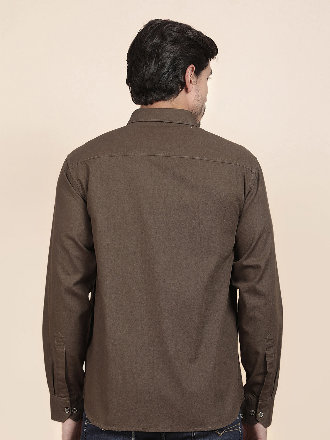 Image of CANTABIL Men Solid Casual Brown Shirt