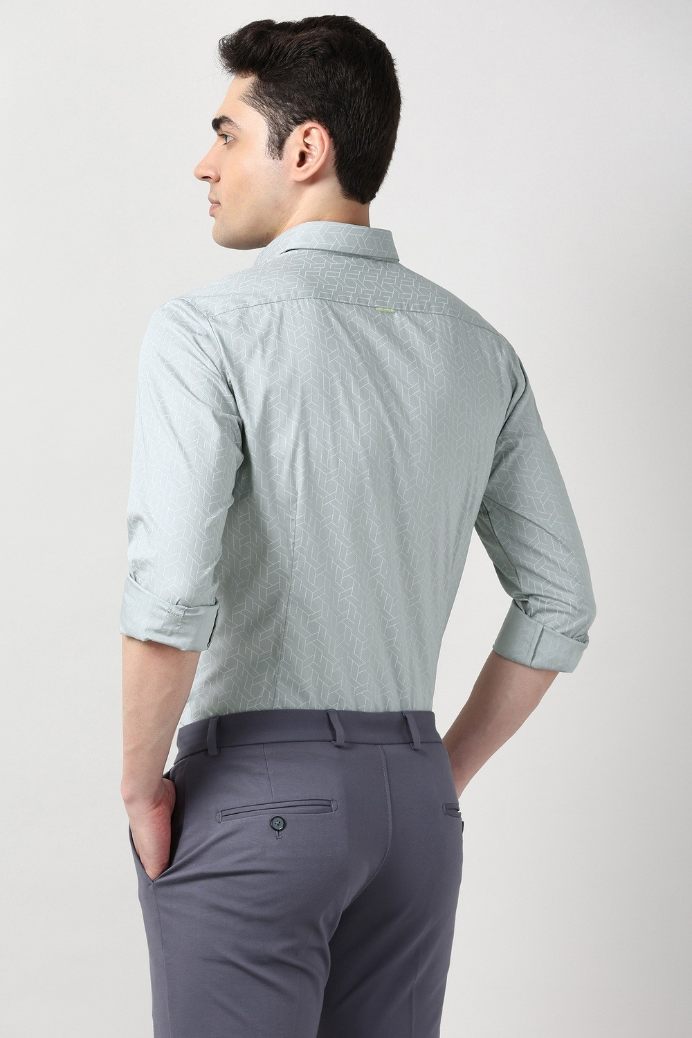 Image of PETER ENGLAND Men Printed Formal Grey Shirt