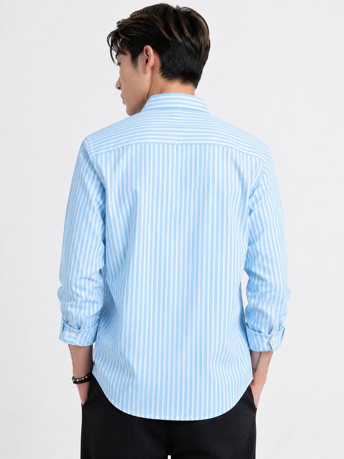 Mj fashion Men Striped Light Blue Shirt - Image 2