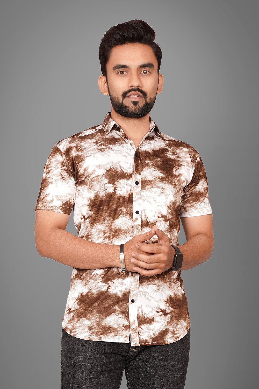 Image of Voroxy Men Dyed /Ombre Casual White, Brown, Grey Shirt
