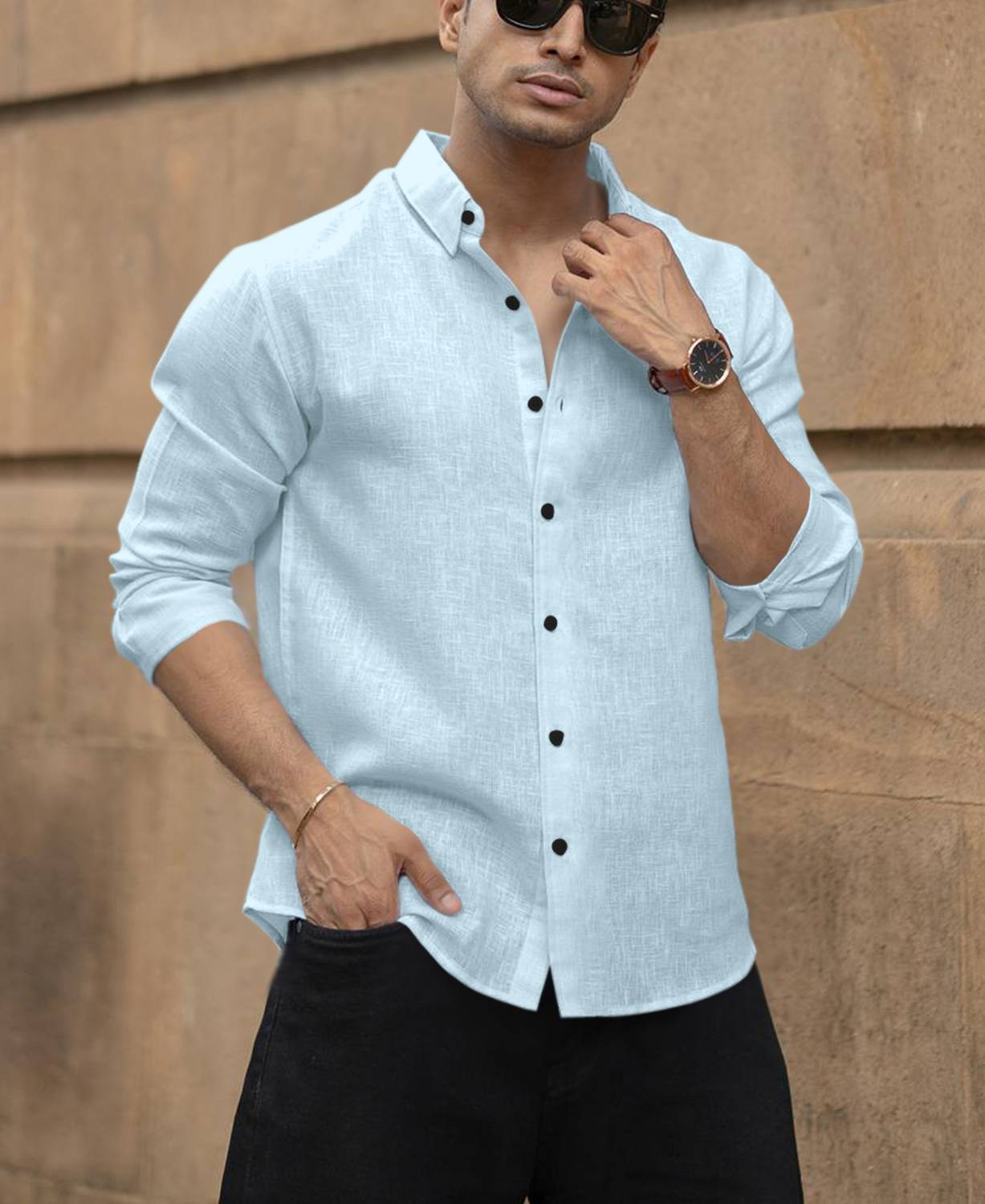 Savani Taxtile Industries Men Light Blue Shirt - Image 4