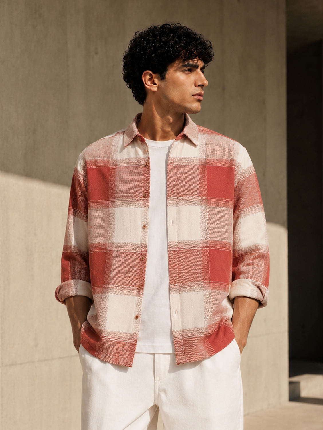 Image of CAHOOT Men Regular Fit Checkered Spread Collar Casual Shirt