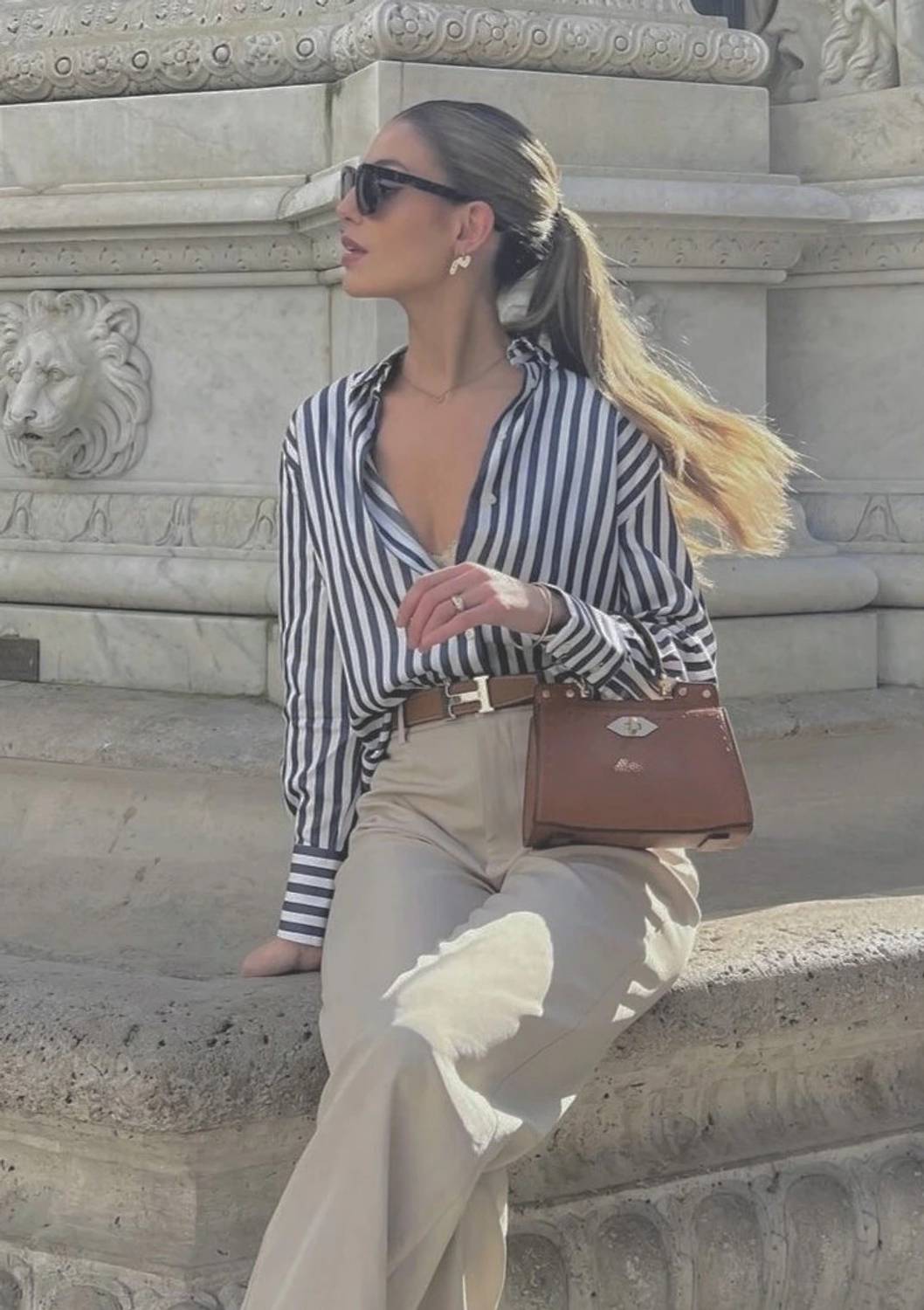 BNS Women Striped Casual Dark Blue Shirt