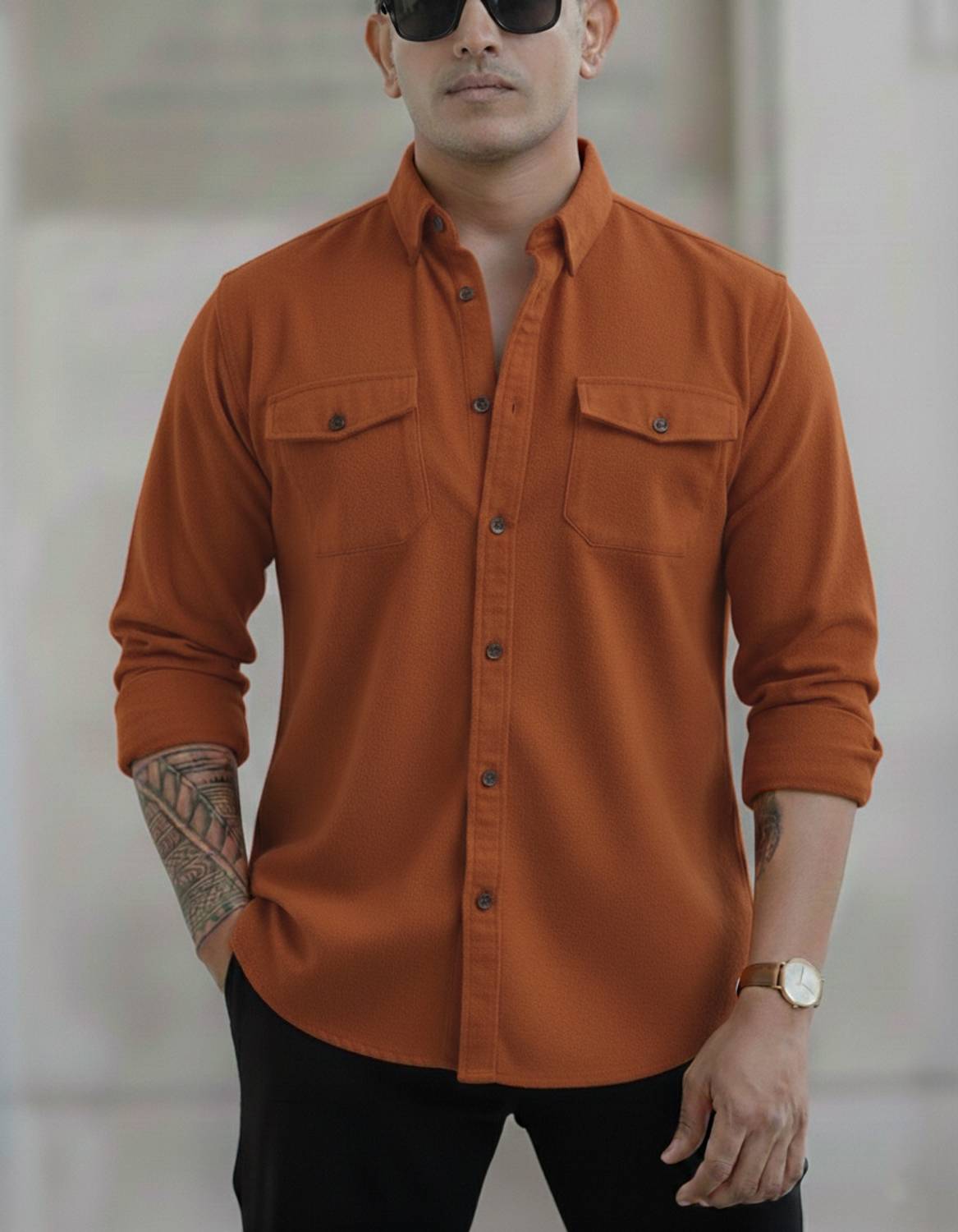 VebNi Men Solid Casual Brown Shirt - Image 2