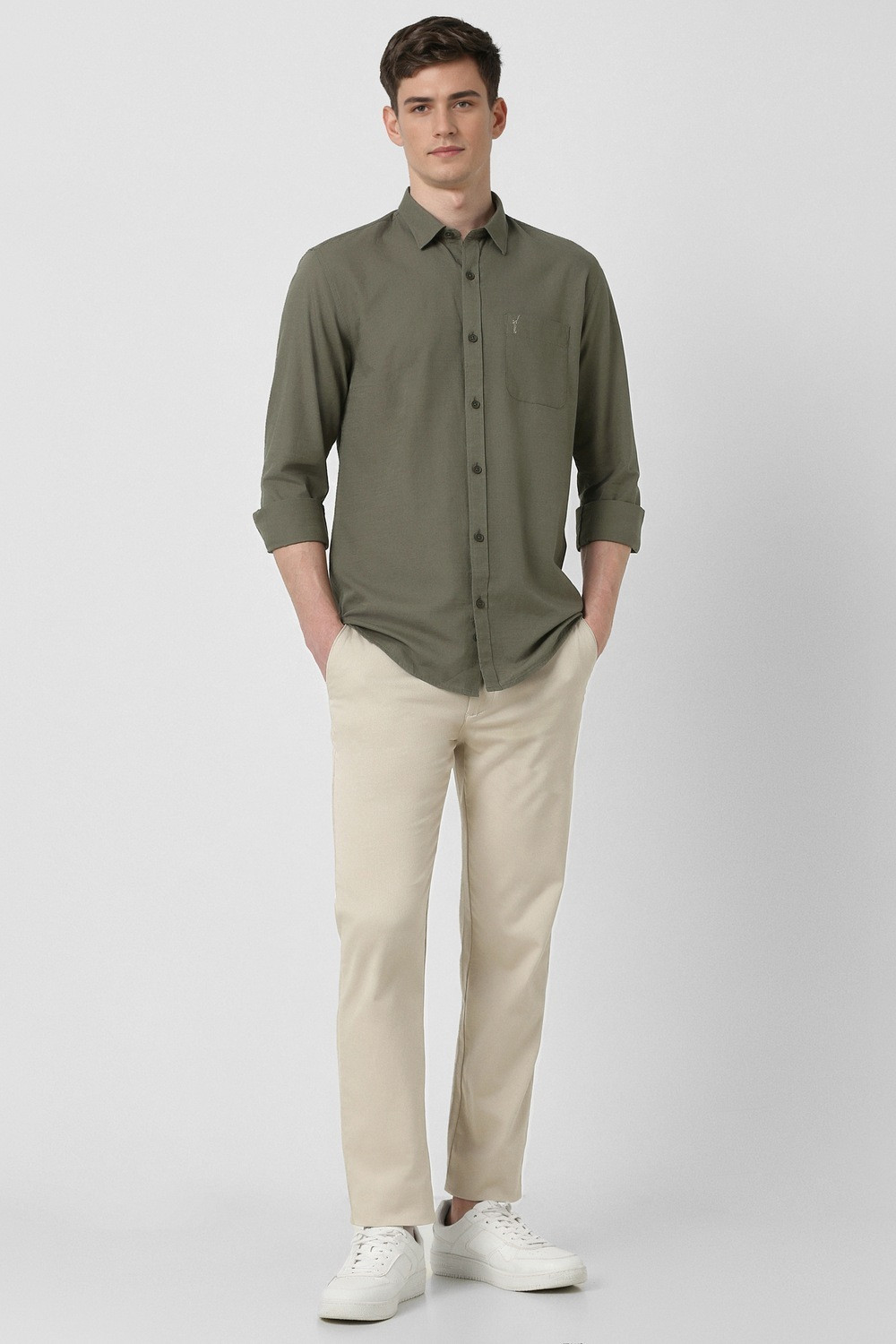 Image of PETER ENGLAND Men Self Design Casual Green Shirt