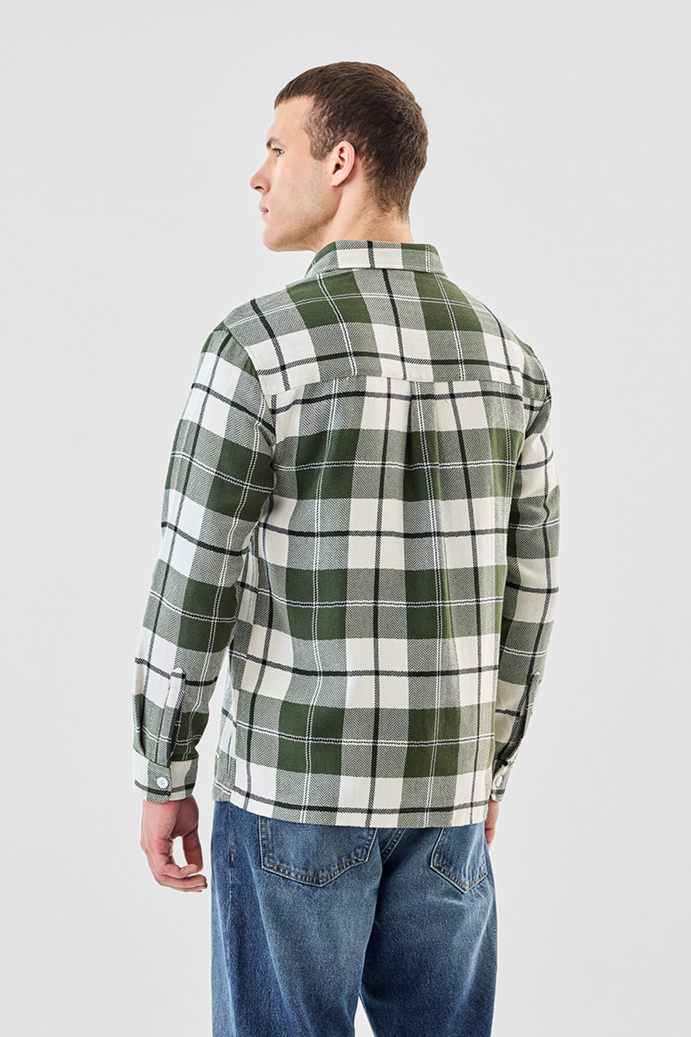 Image of Snitch Men Checkered Casual Green, White Shirt