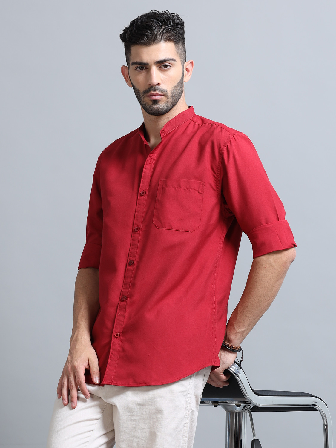 Image of Proword Men Solid Casual Red Shirt