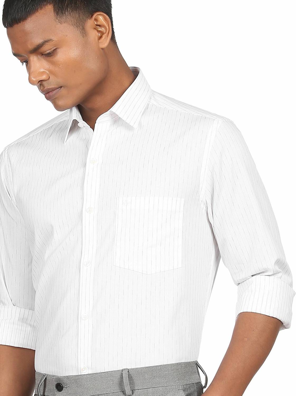 ARROW Men Striped Formal White Shirt